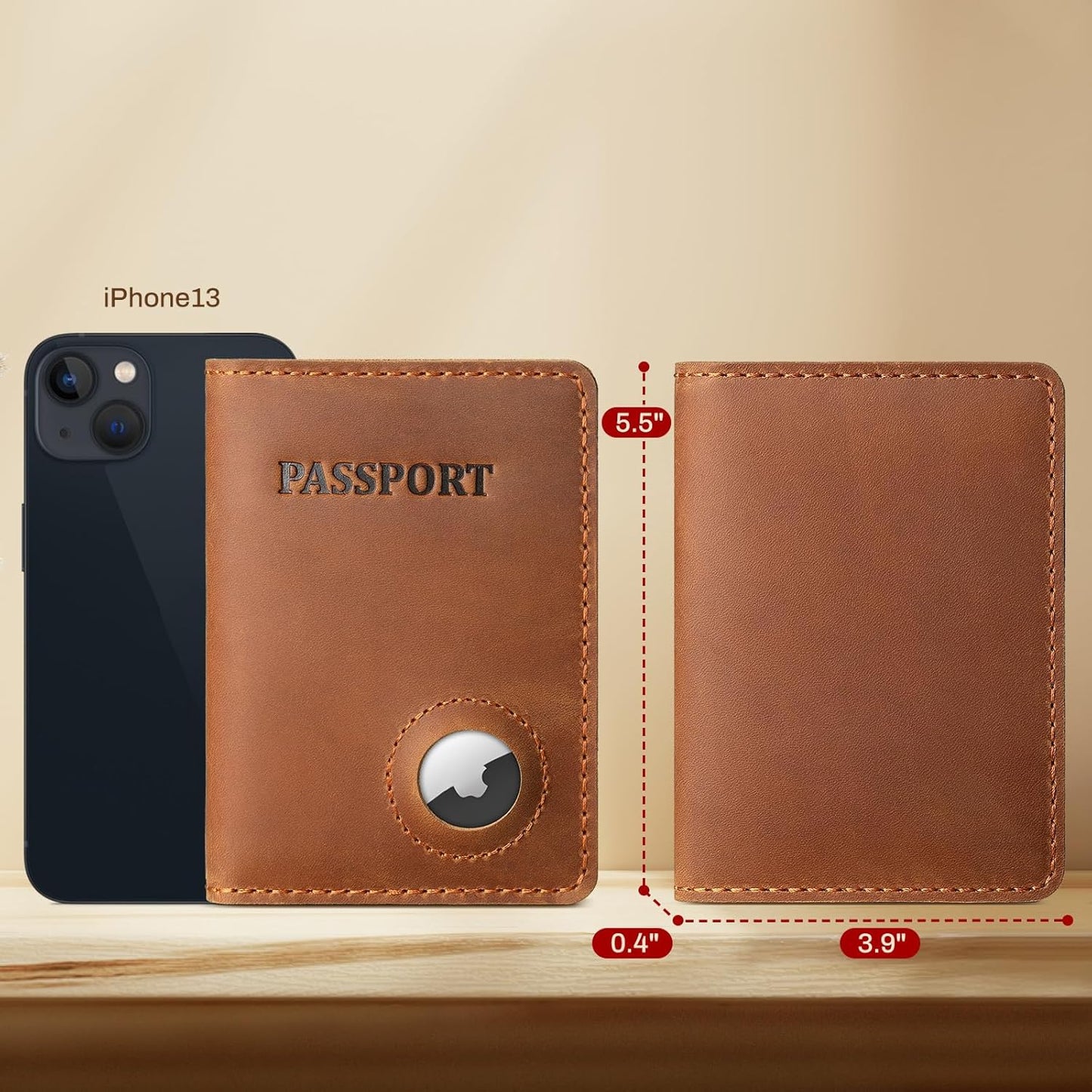 Real Leather Wallet Passport Vaccine Holder Combo Travel Organizer (Light Brown)