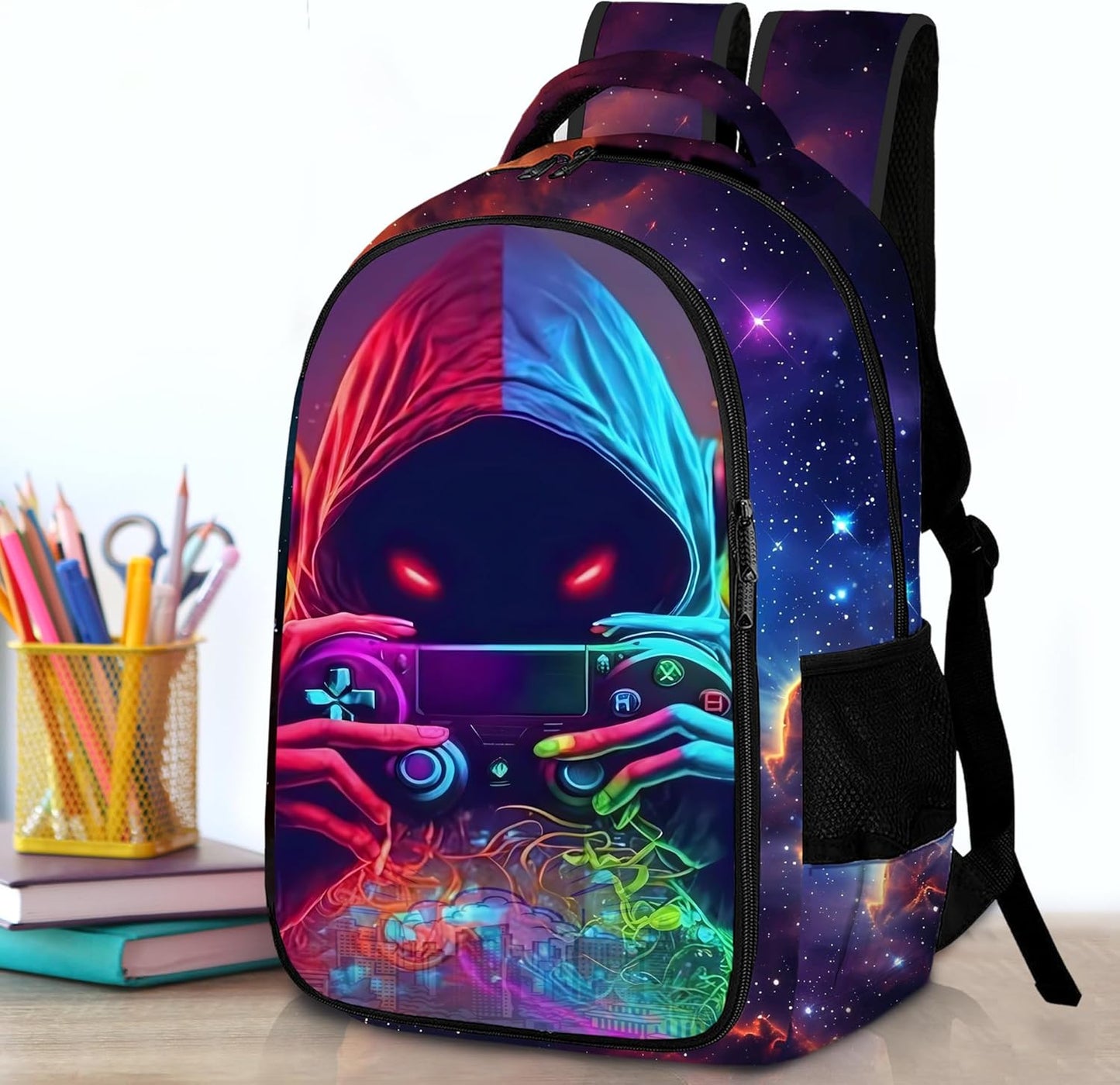 Game Backpack Set for Boys, Gaming Backpack 3 Pack, Boys Lunch Box, and Pencil Bag for Kids, 17"