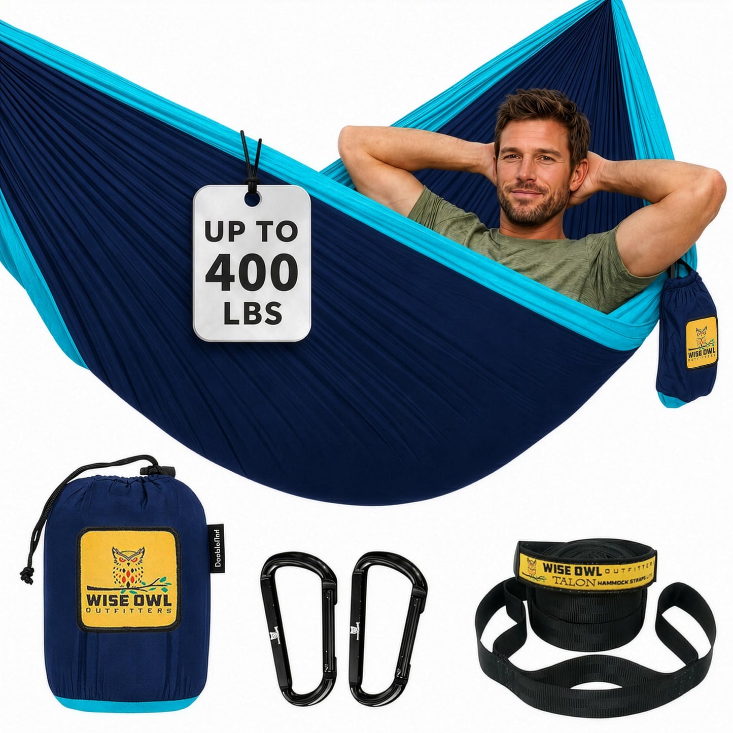 Wise Owl Outfitters Camping Hammock – up to 500lbs Portable Hammock with Tree Straps - Travel