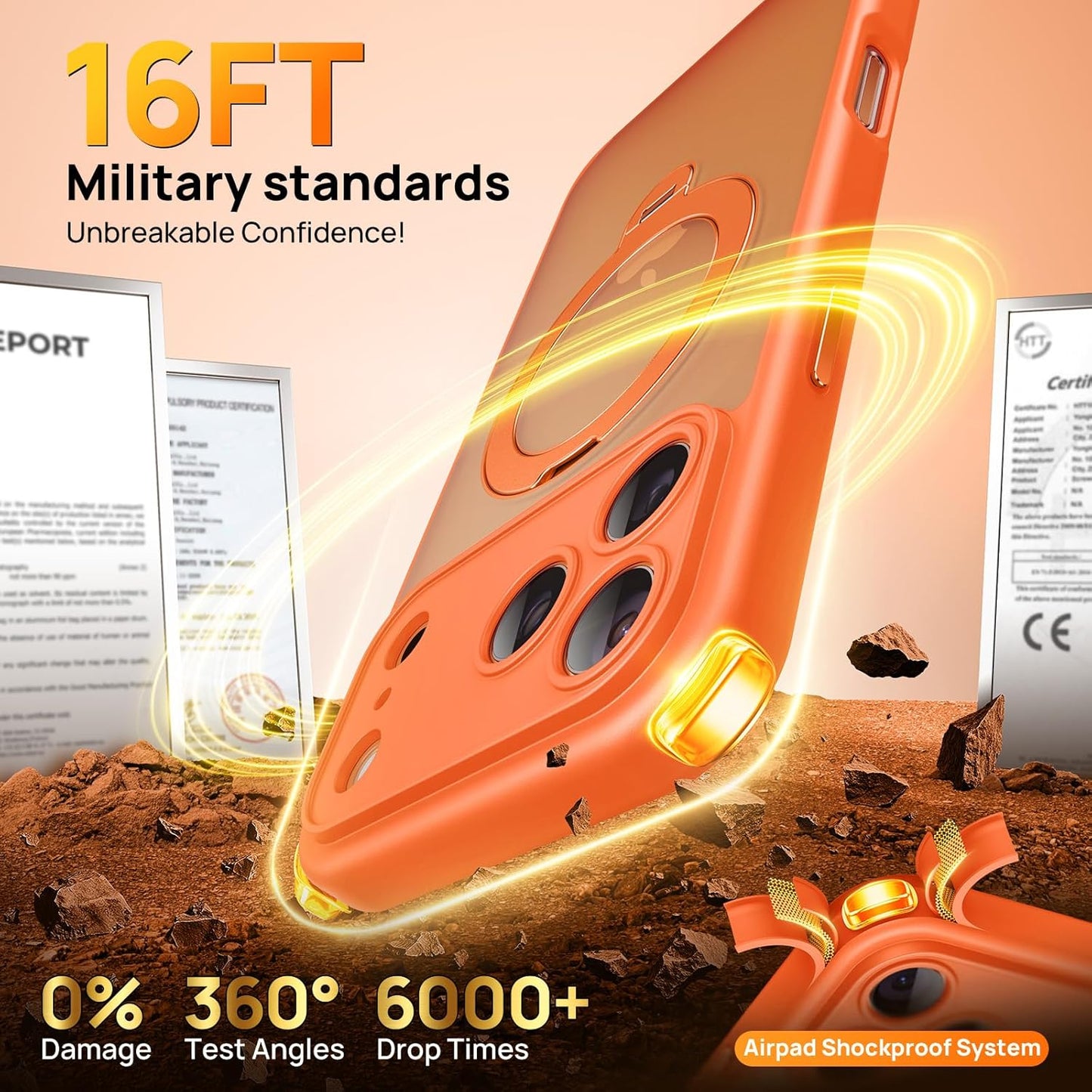 360° Spin Magnetic Stand for iPhone 17 Pro Max Case, [Fit for MagSafe][Military Protection][Full Camera Protection] Adjustable Kickstand iPhone Case for iPhone 17 Pro Max 6.9", Cosmic Orange