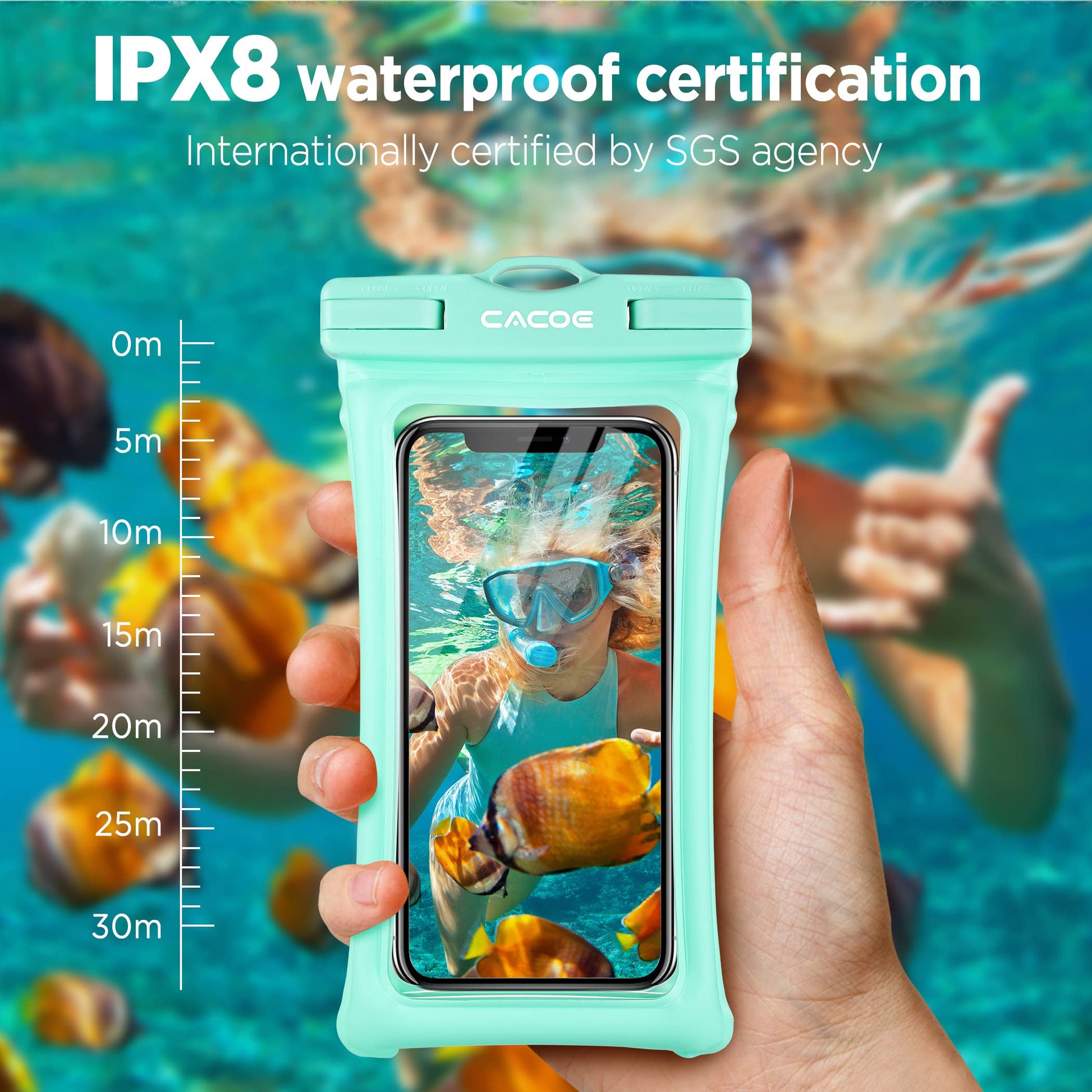 CACOE Floatable Waterproof Phone Pouch 2 Pack Up to 7.0",Black+Green