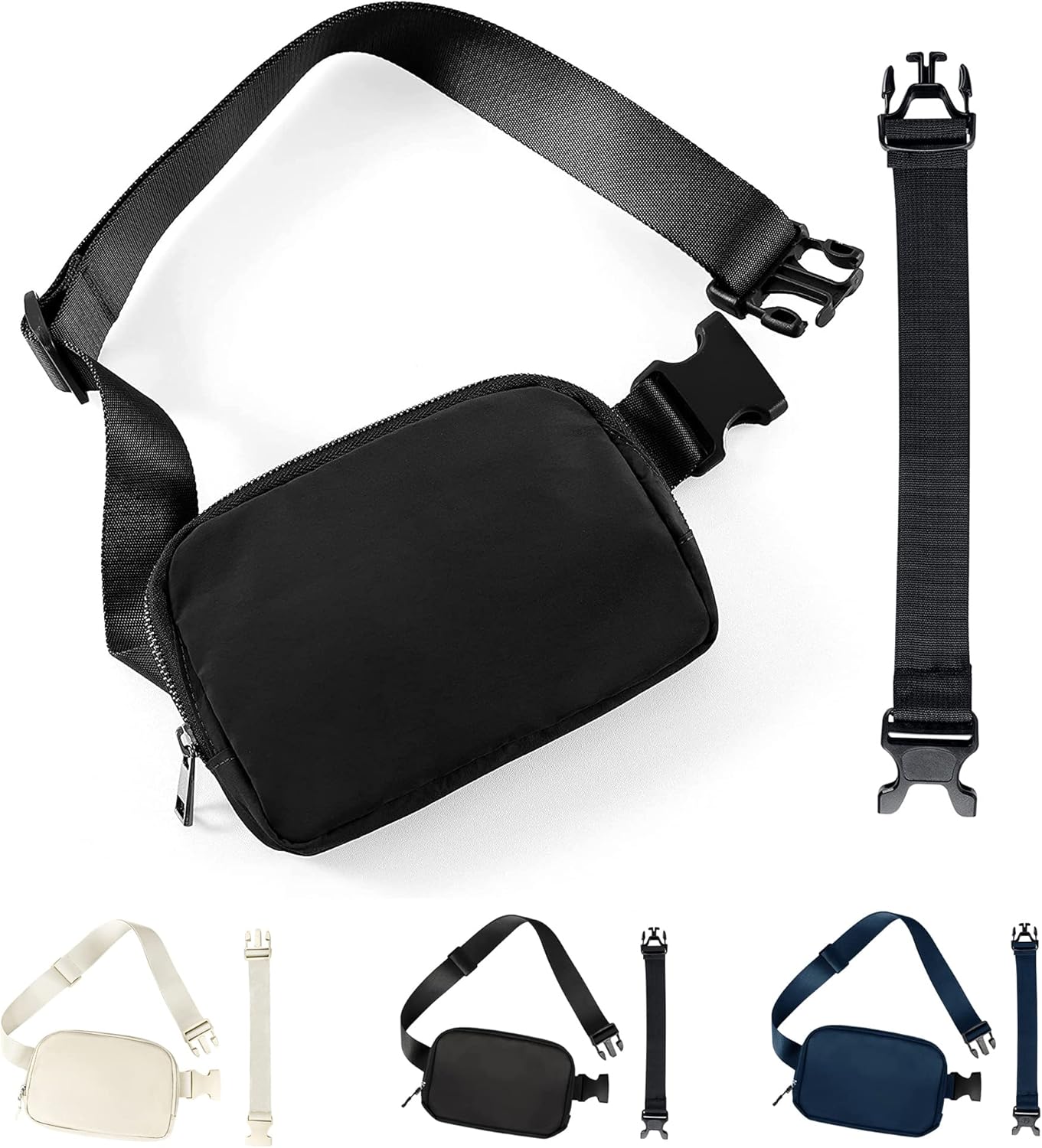 Fanny Pack for Women Men,Fashion Crossbody Bag Mini Belt Bag with Adjustable Strap and 11.8in Extension Belt, Waterproof Waist Bag for Outdoor Running Hiking Walking Travel (Black)