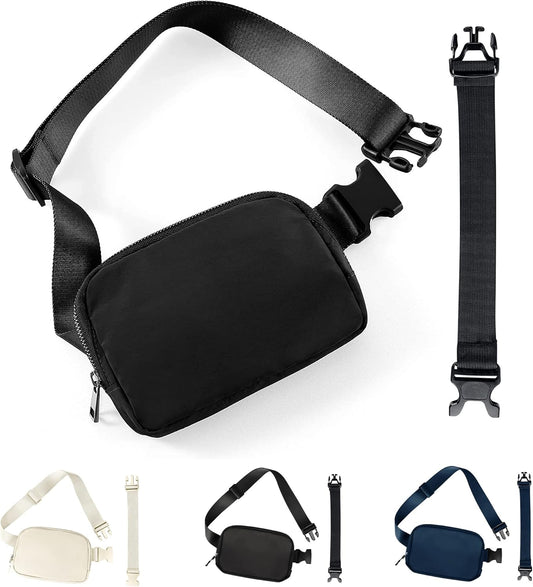 Fanny Pack for Women Men,Fashion Crossbody Bag Mini Belt Bag with Adjustable Strap and 11.8in Extension Belt, Waterproof Waist Bag for Outdoor Running Hiking Walking Travel (Black)