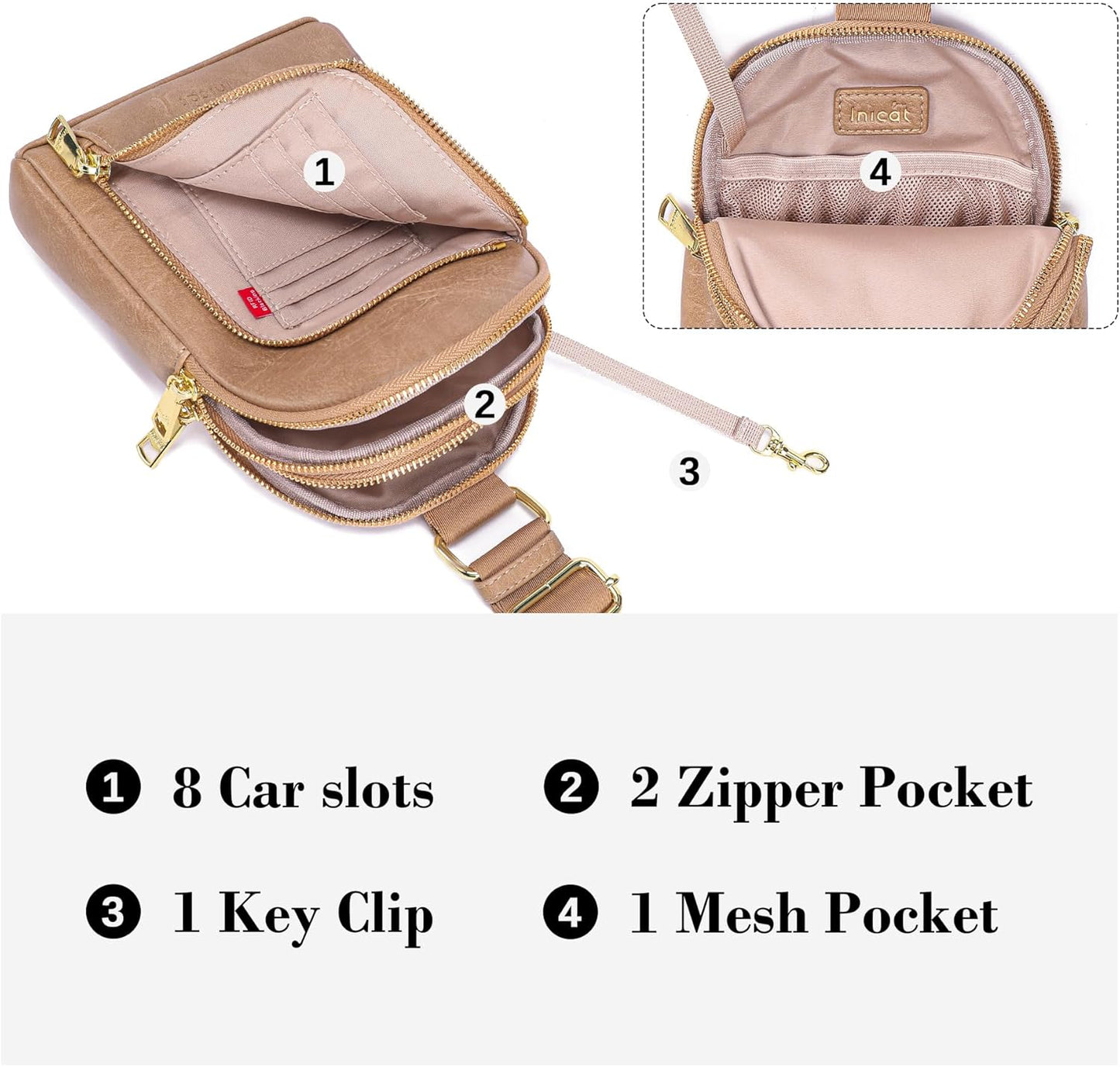 INICAT RFID Blocking Sling Bag Anti Theft Crossbody Bags for Women Travel Fanny Pack Cross Body for Woman Chest Bag