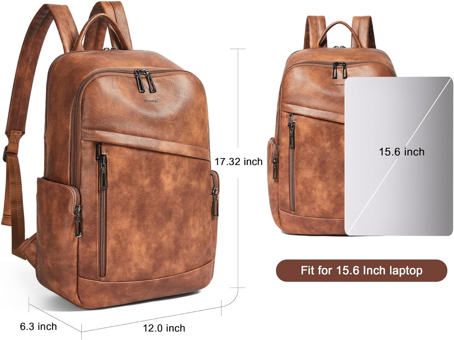 Computer Backpack for Women Soft Leather Back pack with 15.6 inch Laptop Compartment, Fashion Ladies Travel Backpack, Brown