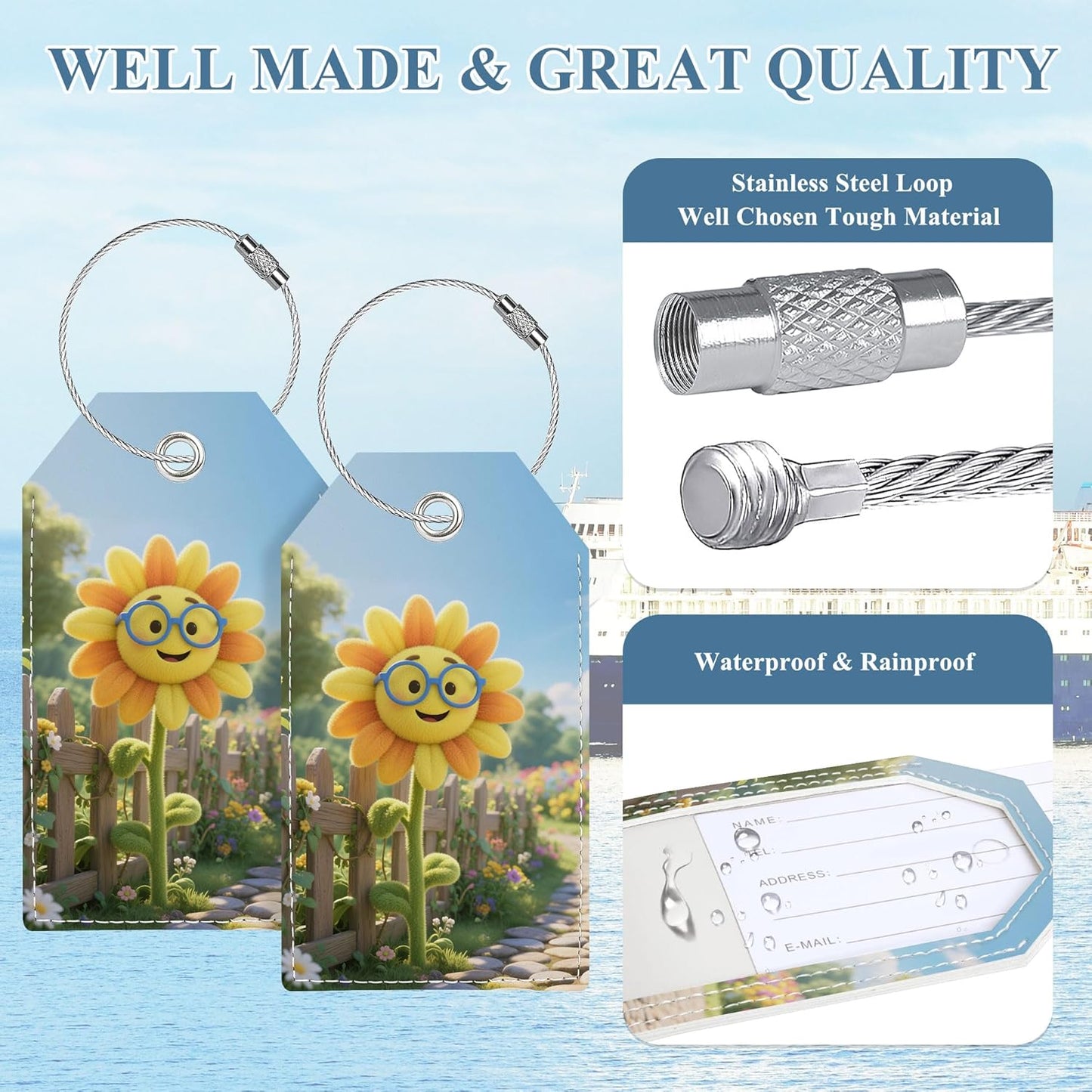 Luggage Tag, Luggage Tags for Suitcases, Personalized Bag Tags for Backpacks Handbag School Instrument with Name ID Label Travel Essentials, Cute Unique Fun Baggage Tags 2 Pack, Sunflower