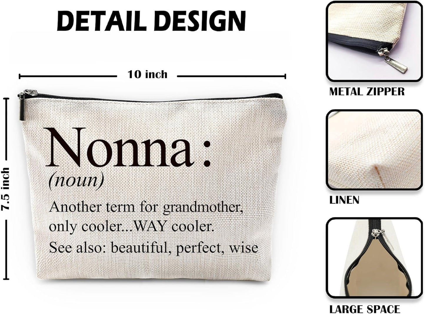 Sufamb Nonna Gifts Makeup Bag, Nonna Gifts for Mother's Day Birthday from Grandkids Cosmetic Bags, Best Grandma Gift Portable Small Toiletry Bag Zipper Makeup Pouch