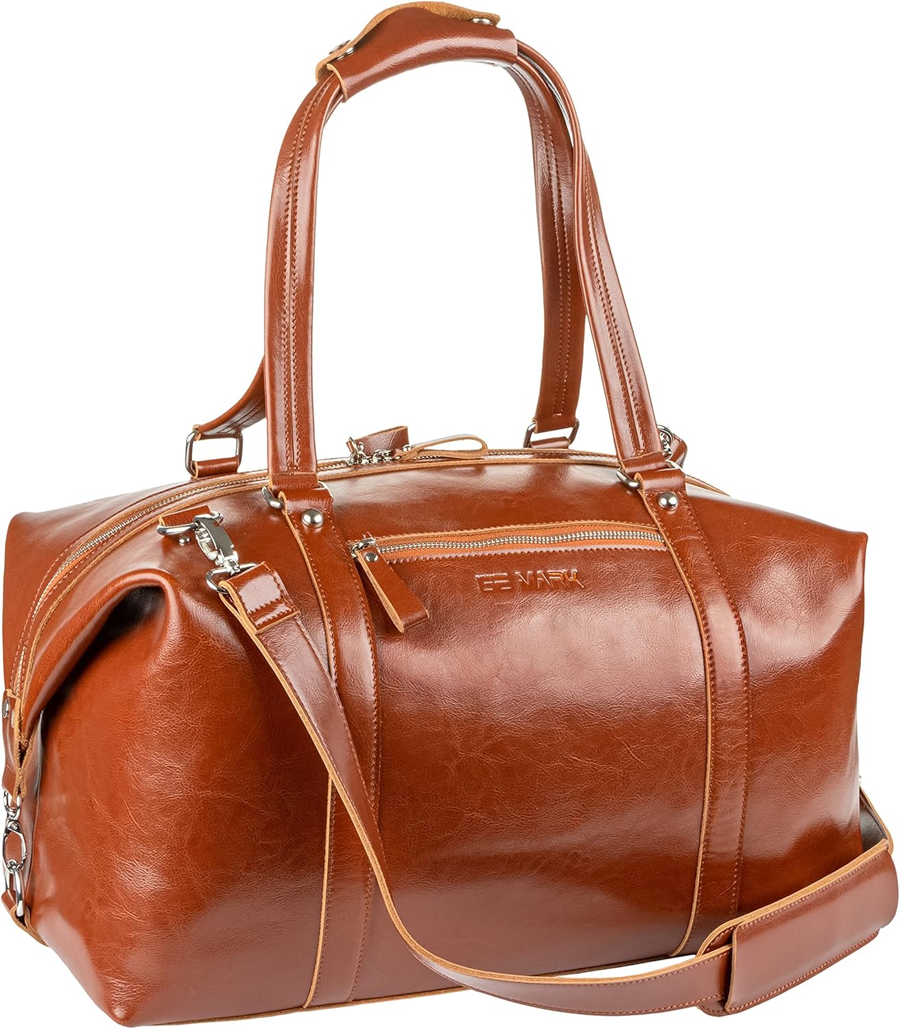 Travel Leather Bag - Genuine Duffel Bag Overnight Weekender for Men & Women (Brown)
