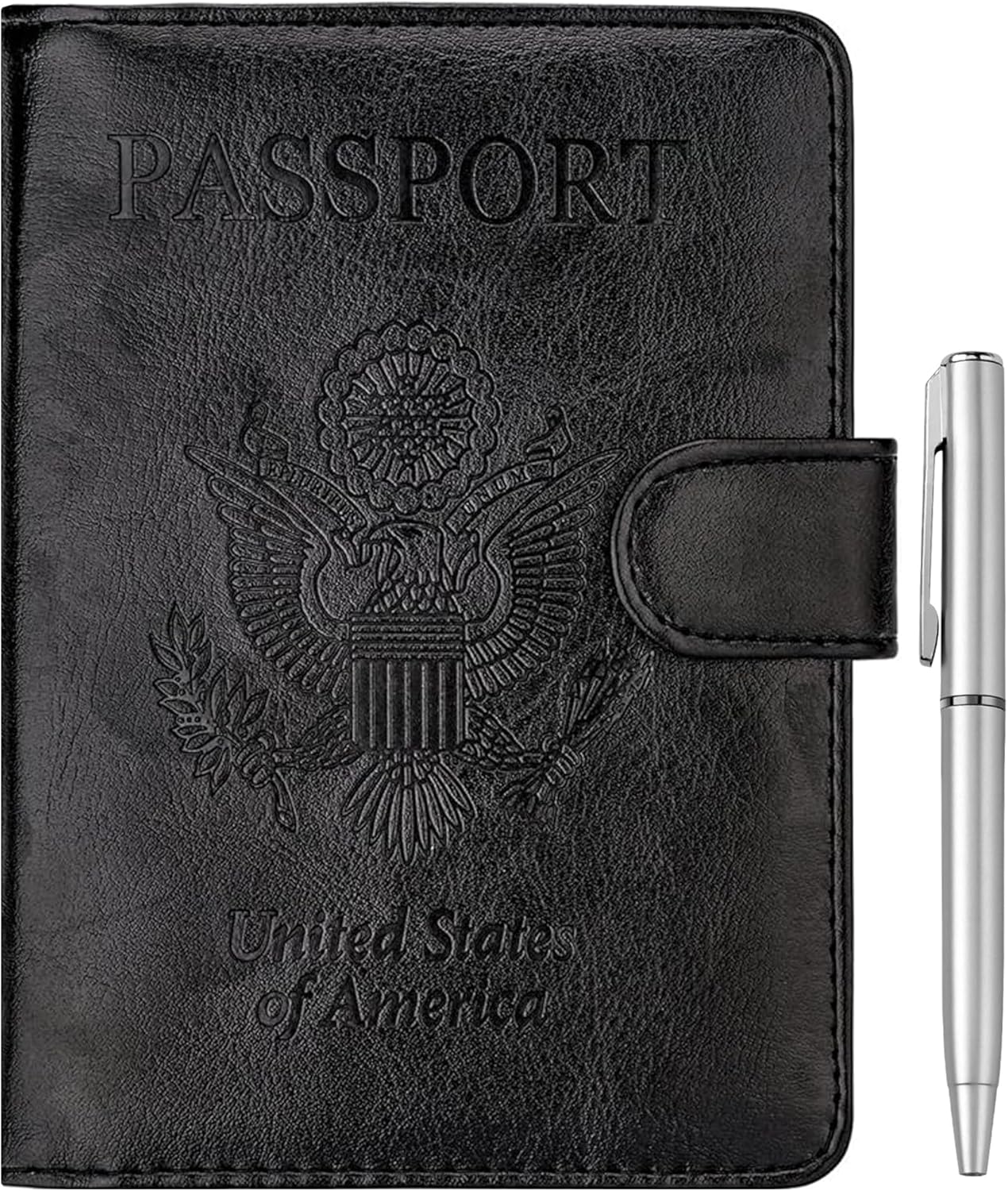 WALNEW Passport Holder for Travel, RFID Passport Cover Wallet for Women Men, PU Leather Passport Book Card Holder Case with Pen, Travelling Essentials for Flying