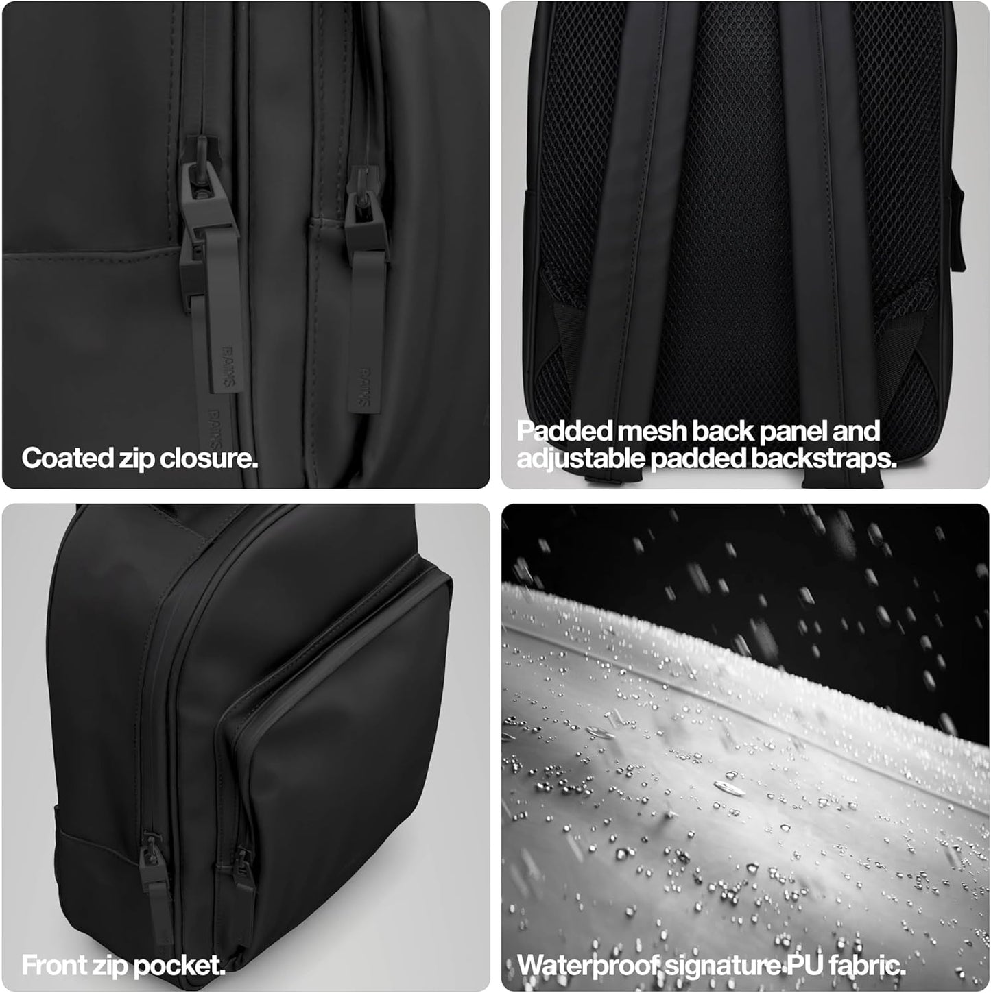 RAINS Large Book Daypack, Backpack, Laptop Bag, Waterproof, 2 Year Warranty, Black