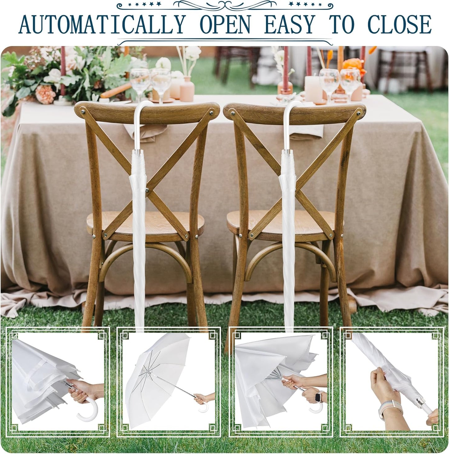 8 Pack Wedding Umbrella Bulk, Windproof Large Rain Umbrella, Strong Fiberglass Frame, Auto Open Wedding Umbrellas for Guests Bride Groom Photography Friend Gift
