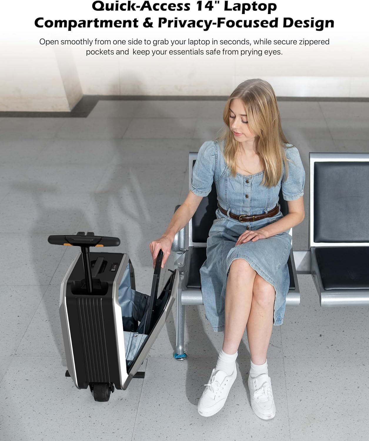 Smart Rideable luggage-Roller carry-on luggage 22x14x9-TSA,Airline-Approved 22 inch Hardshell,Zipperless Travel Suitcase with Rolling Wheels,App Control-Cabin Suitcase for Airport Travel(Silver)