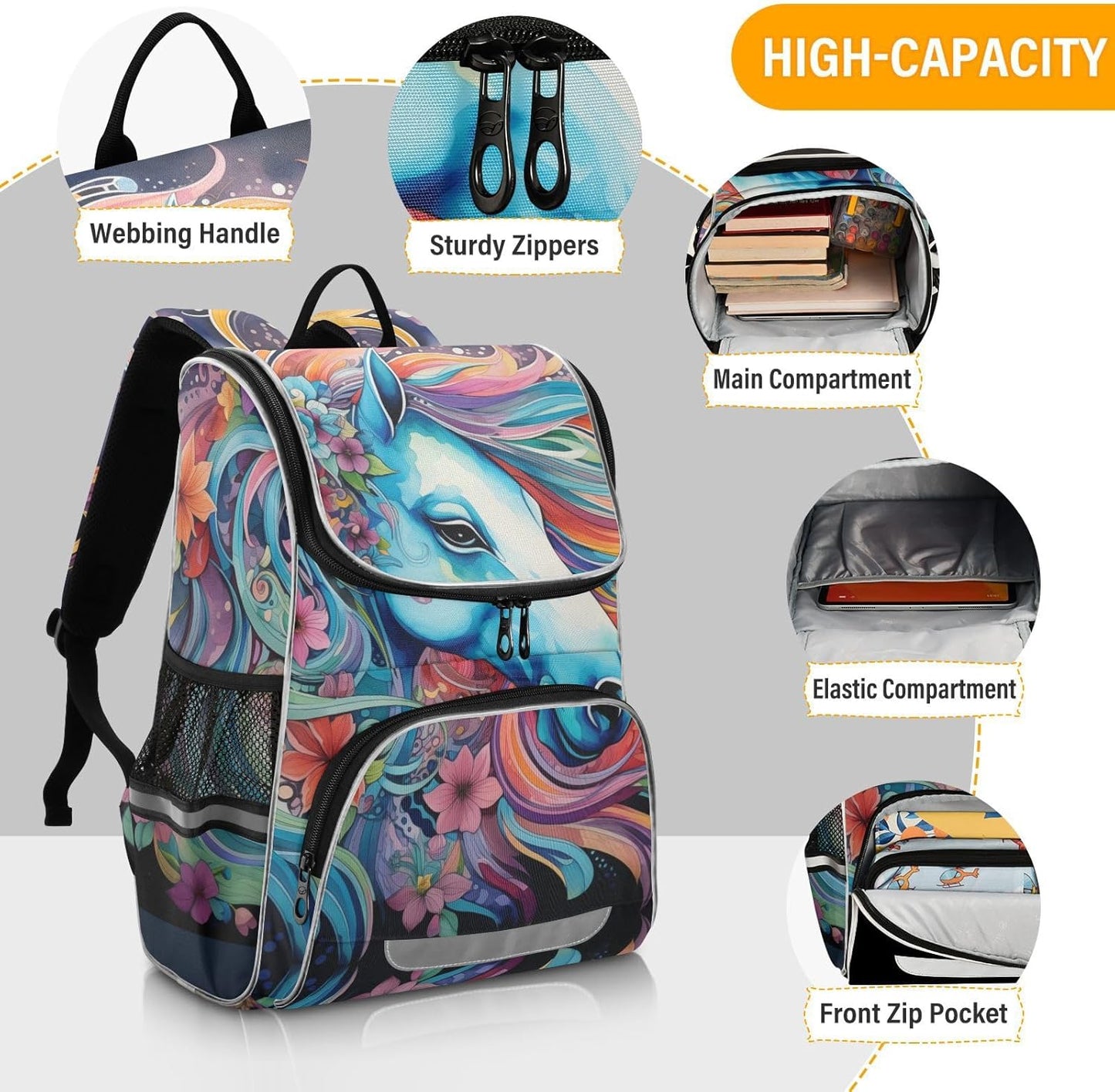 Ethnic Horse Cute Backpack For Girls Kids Backpack Boys Teen School Bag Bookbag Travel Daypacks