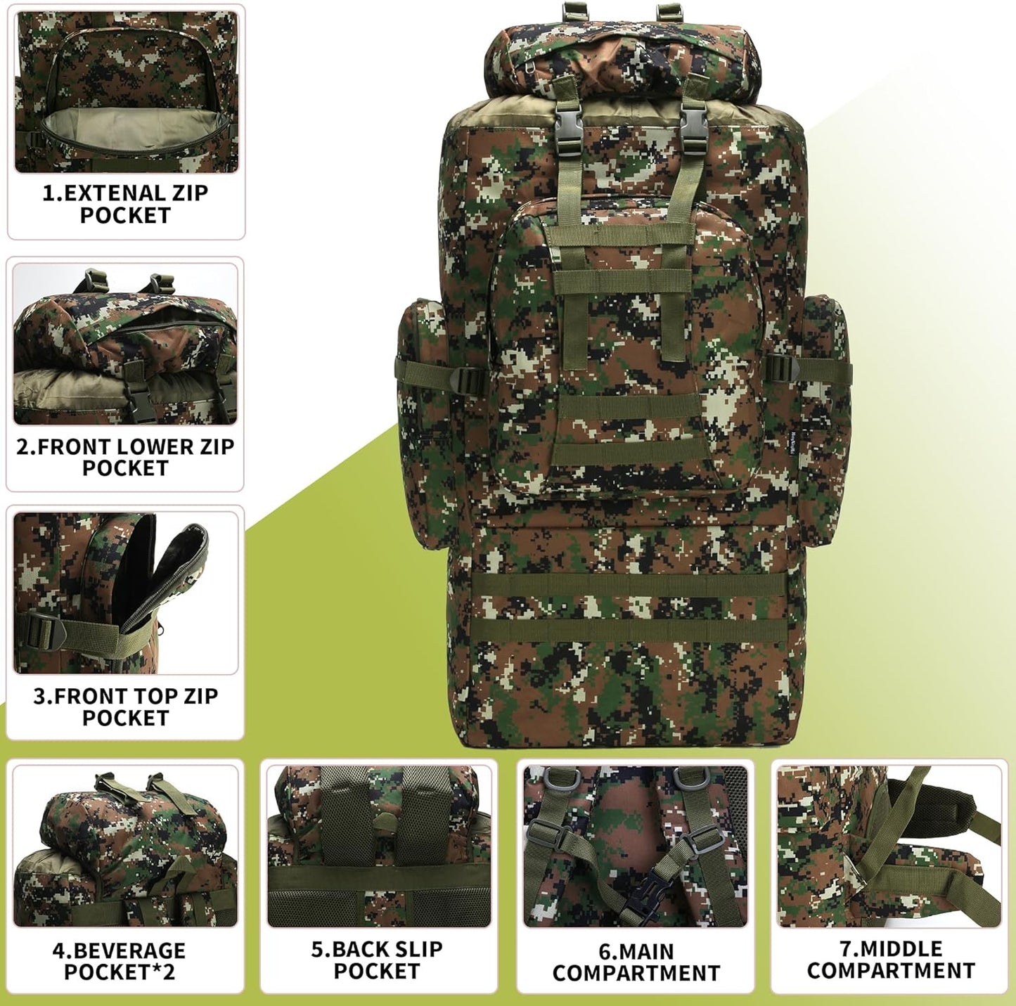 King'sGuard 100L Camping Hiking Backpack Molle Rucksack Military Camping Backpacking Daypack