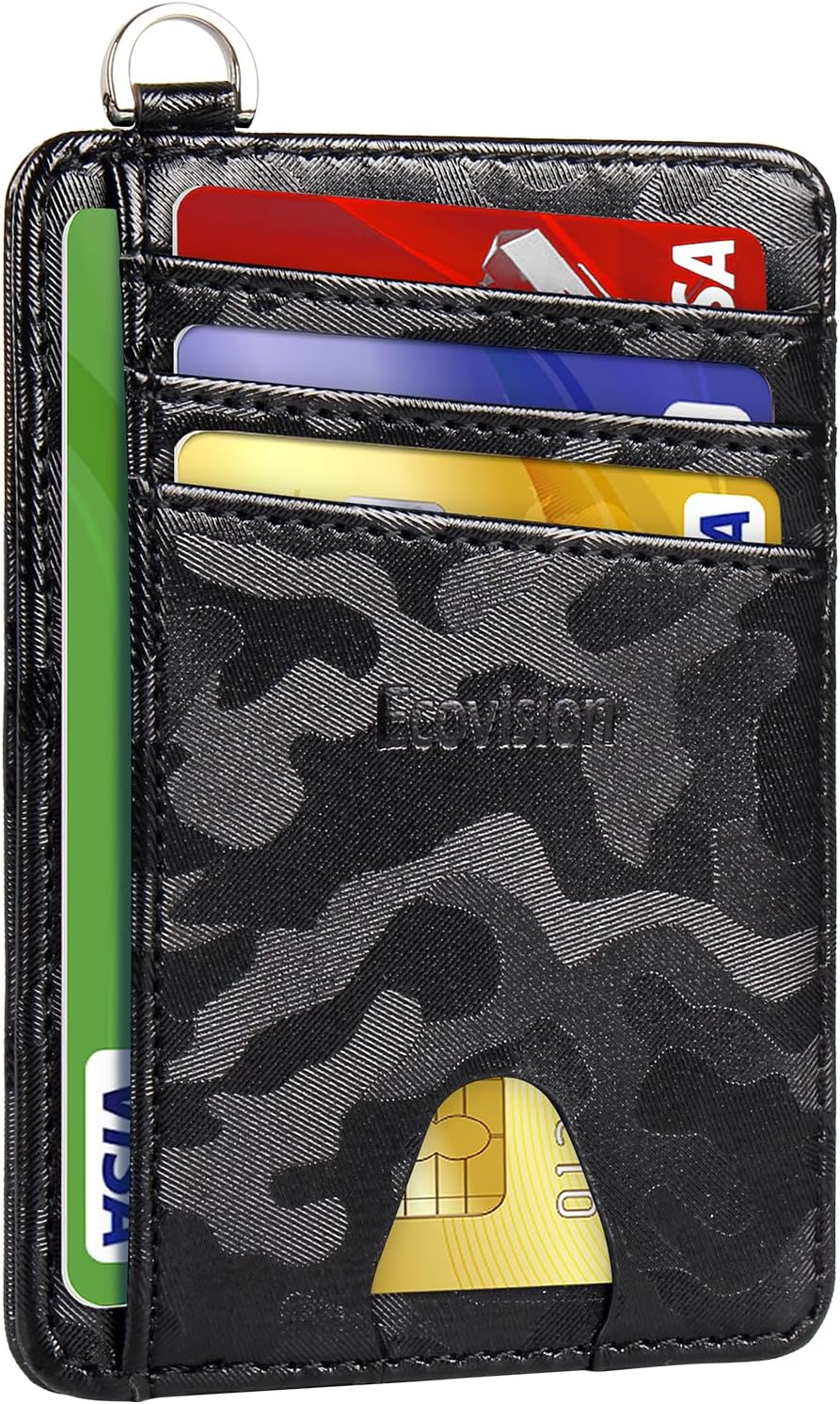 EcoVision Slim Minimalist Front Pocket Wallet, RFID Blocking Credit Card Holder Wallet with Detachable D-Shackle for Men Women