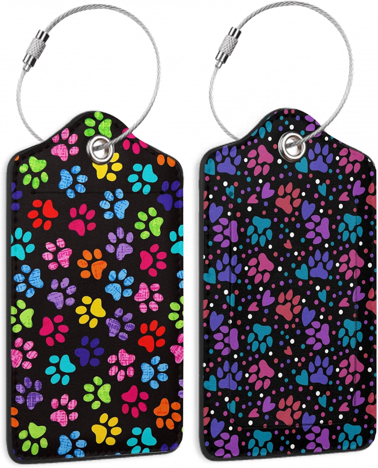 Set of 2 Luggage Tags for Suitcases, Colourful Cat Paw Leather Suitcase Tag Name Identifiers Labels for Travel Bag Baggage Backpack