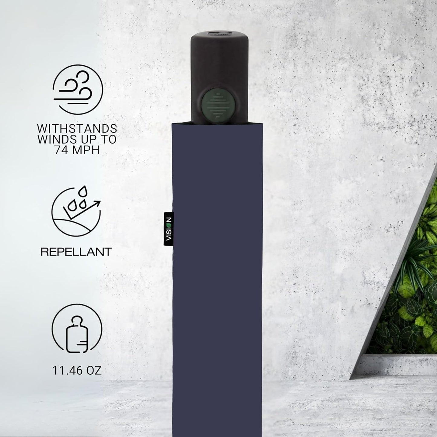 Knirps Vision Duomatic Automatic Open Close Rain Umbrella - Durable Compact Travel Umbrella for Adults - Recycled PET Canopy 97cm Diameter, Sustanable Eco+Friendly Retractable Umbrella & Carrying Case