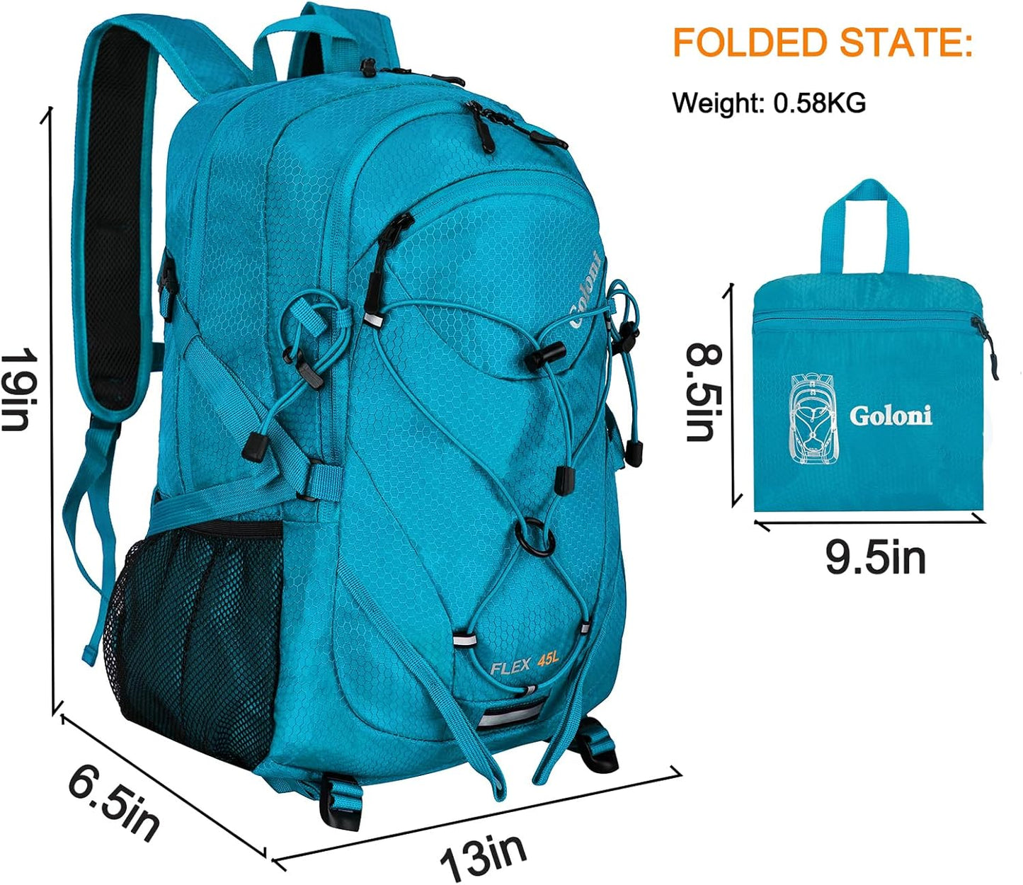 45L Hiking Backpack with Rain Cover, Lightweight Foldable Camping Backpack for Trekking