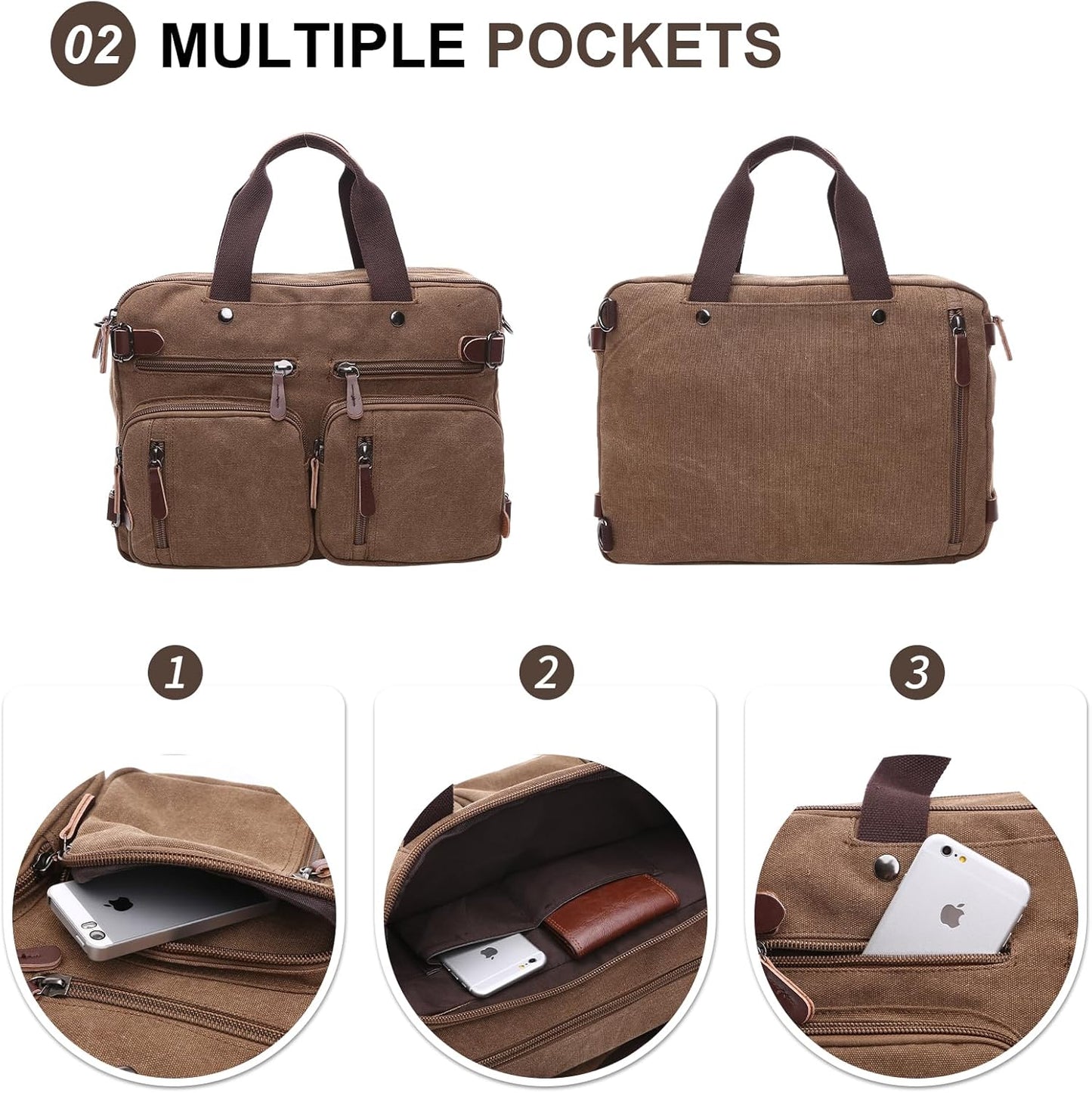 Messenger Bag，Waterproof Vintage Genuine Leather Canvas Laptop Bag Messenger Bag Briefcase Vintage Crossbody Shoulder Bag