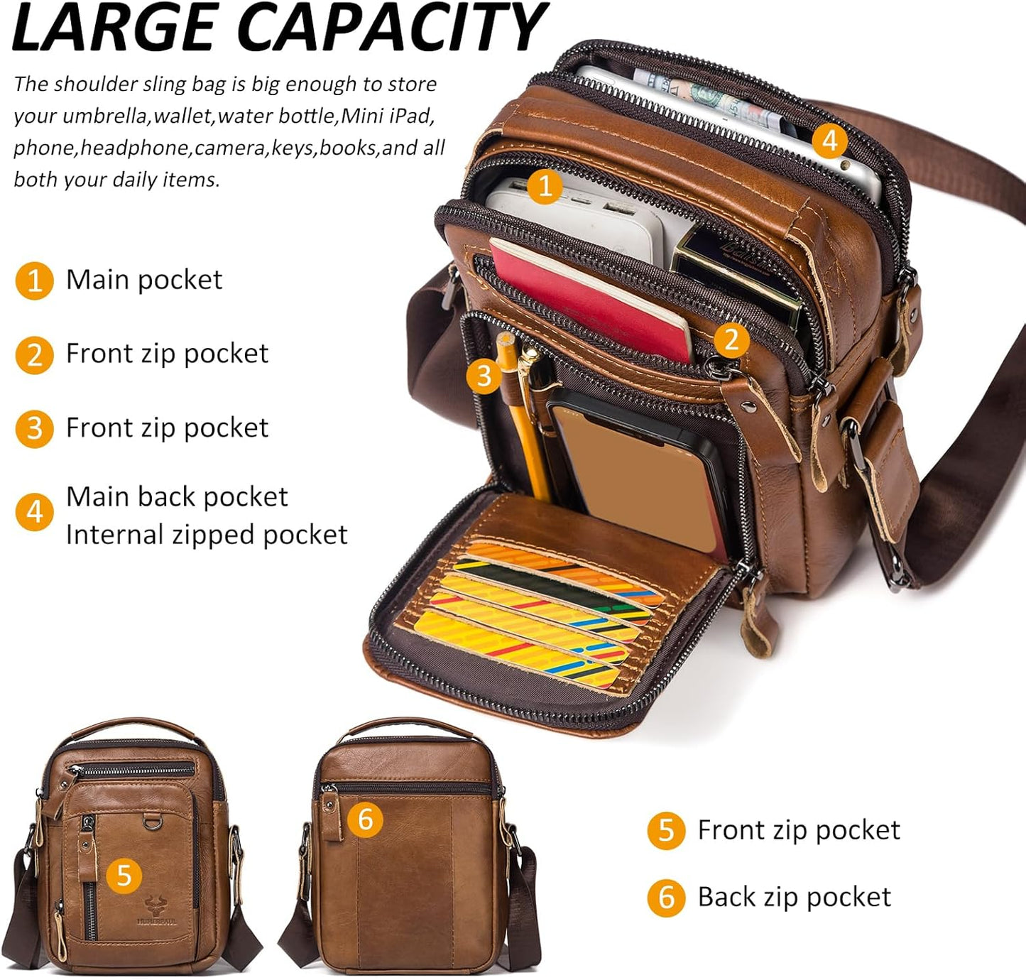 Messenger Bag for Men, Man Bag Genuine Leather Crossbody Shoulder Bag Handbag Satchel Bags for Work Travel