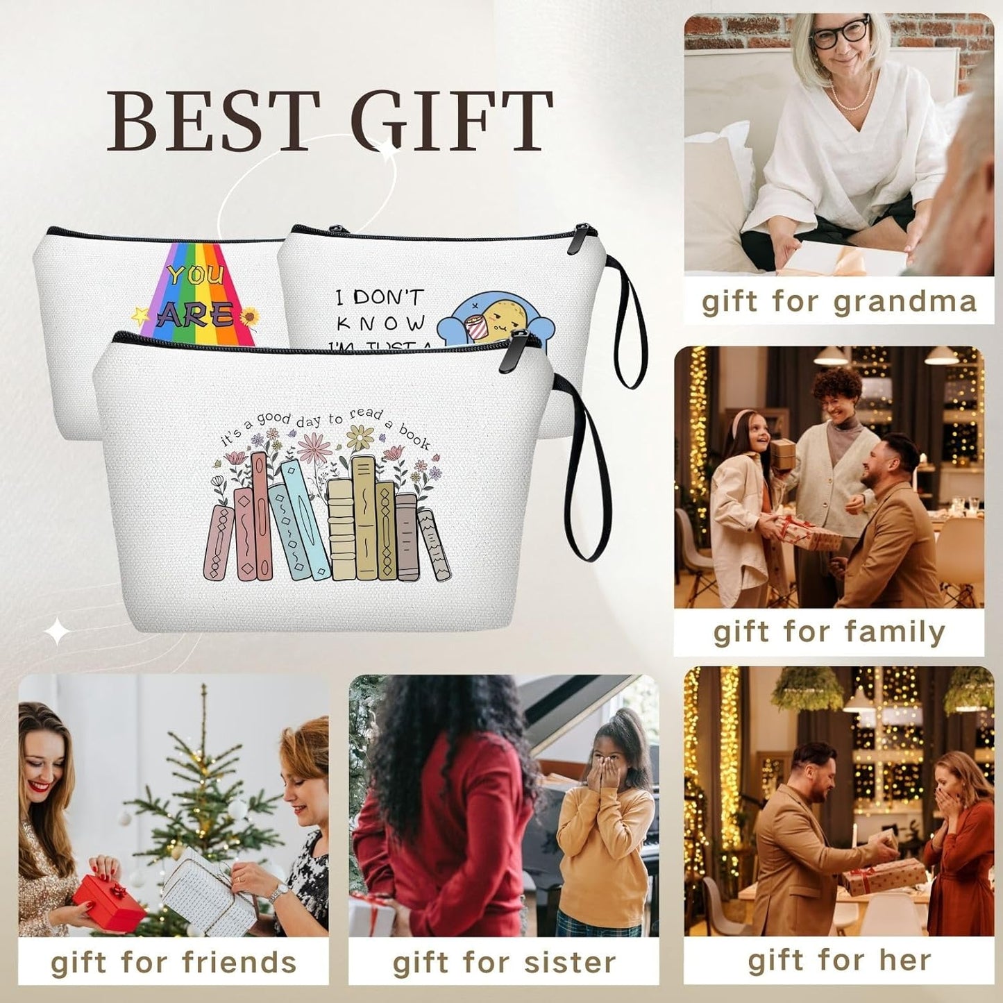 SEAMOON Librarian Funny Reader Womens Birthday Gifts Travel Cosmetic Makeup Bags for Women Friends Female Sister Daughter