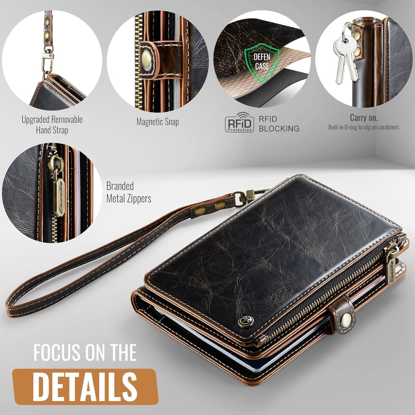 Passport Holder Wallet, 12 Card Slots RFID Blocking Travel Organizer, Zippered Coin Pocket & Detachable Wrist Strap Secure AMagnetic Closure Passport Case for Men & Women (Brown)