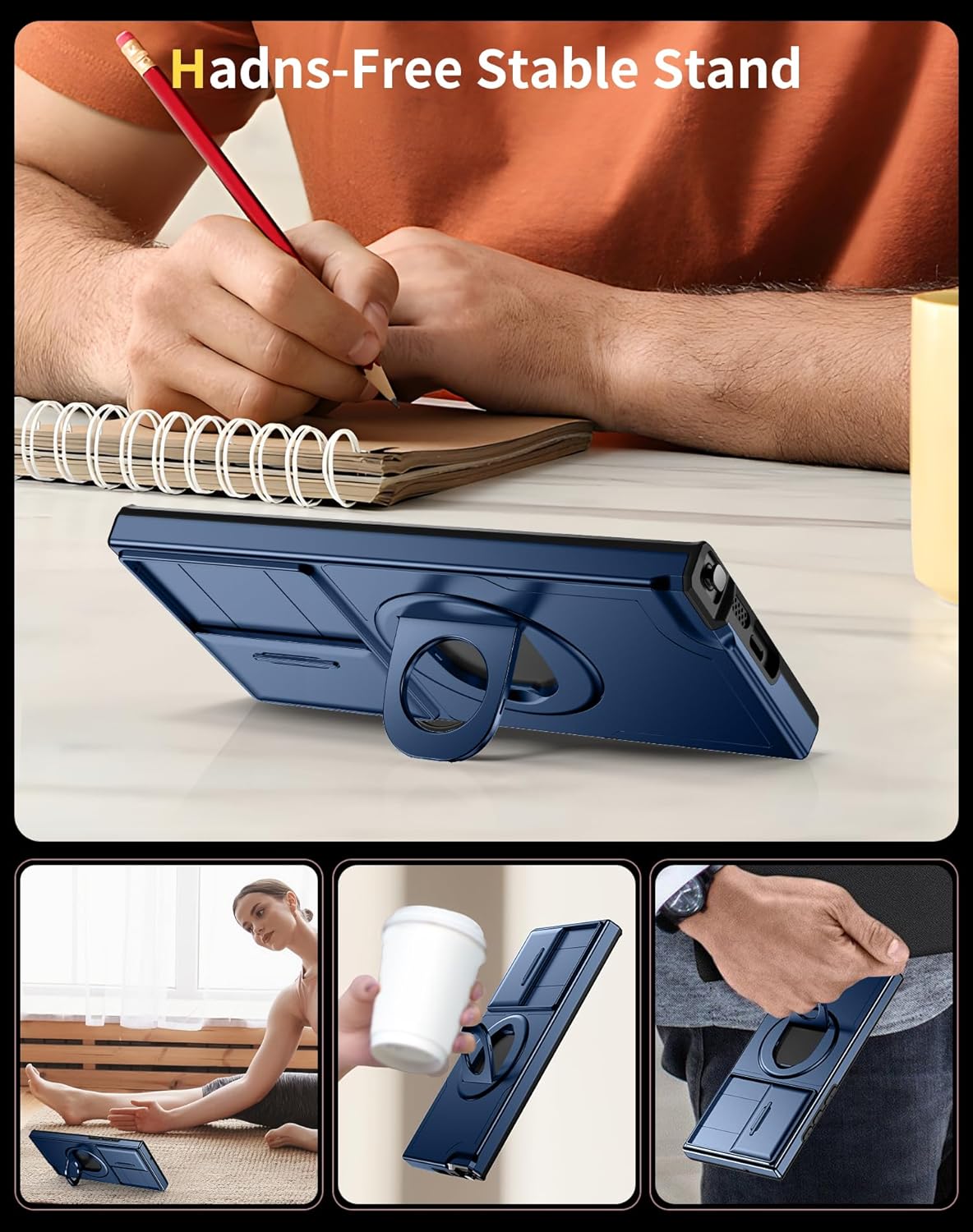 for Samsung Galaxy S22 Ultra Case Magnetic Compatible with MagSafe Wireless Charging,with Screen Protector,Built-in Stand Ring+Camera Cover Anti-Scratch Shockproof Heavy Duty Protection Blue