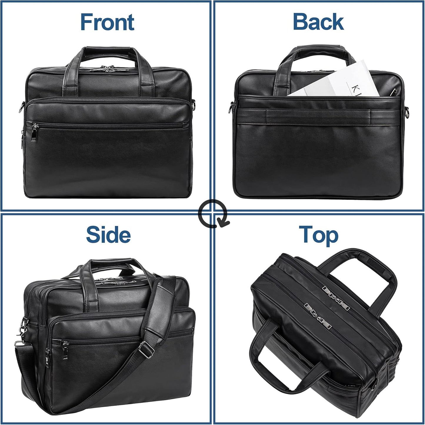 seyfocnia Leather Laptop Bag, Men's 15.6 Inche 17.3 Inche Messenger Briefcase Business Satchel Computer Handbag Shoulder Bag