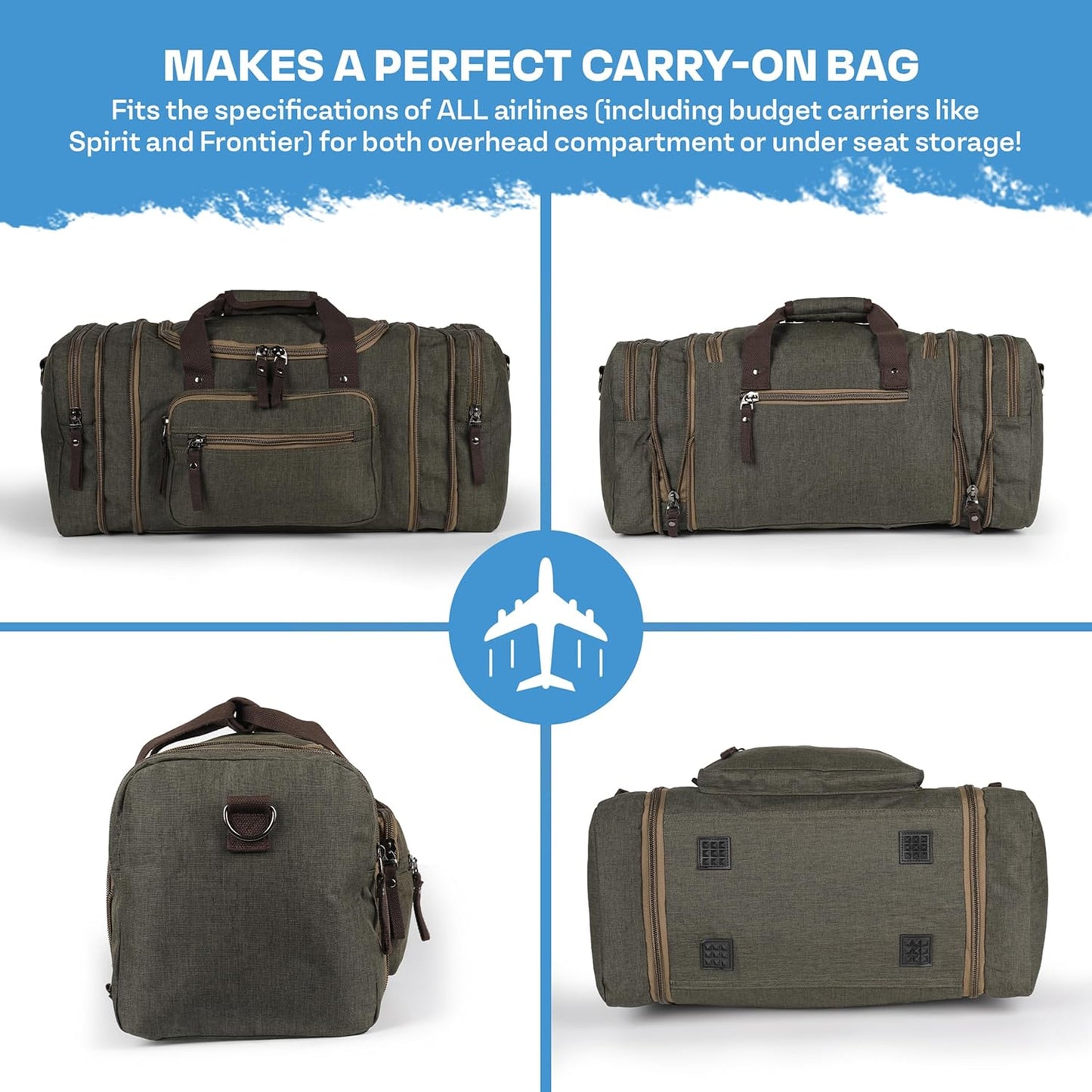 Duffle Bag for Travel 20–23” Expandable (40L) – Lightweight Water-Resistant Carry On Weekender with Multiple Pockets & Shoulder Strap – Airline Approved Travel Duffel Bags for Men & Women