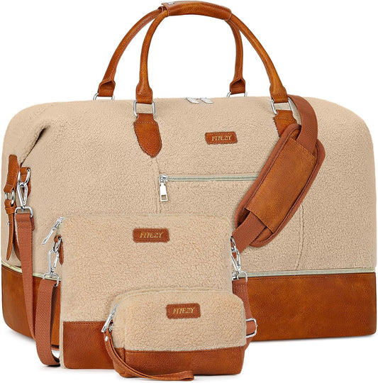 Weekender Bag for Women, Travel Duffel Bag Carry On Overnight Bag with Shoe Compartment Large Nylon Travel Weekend Tote Bag