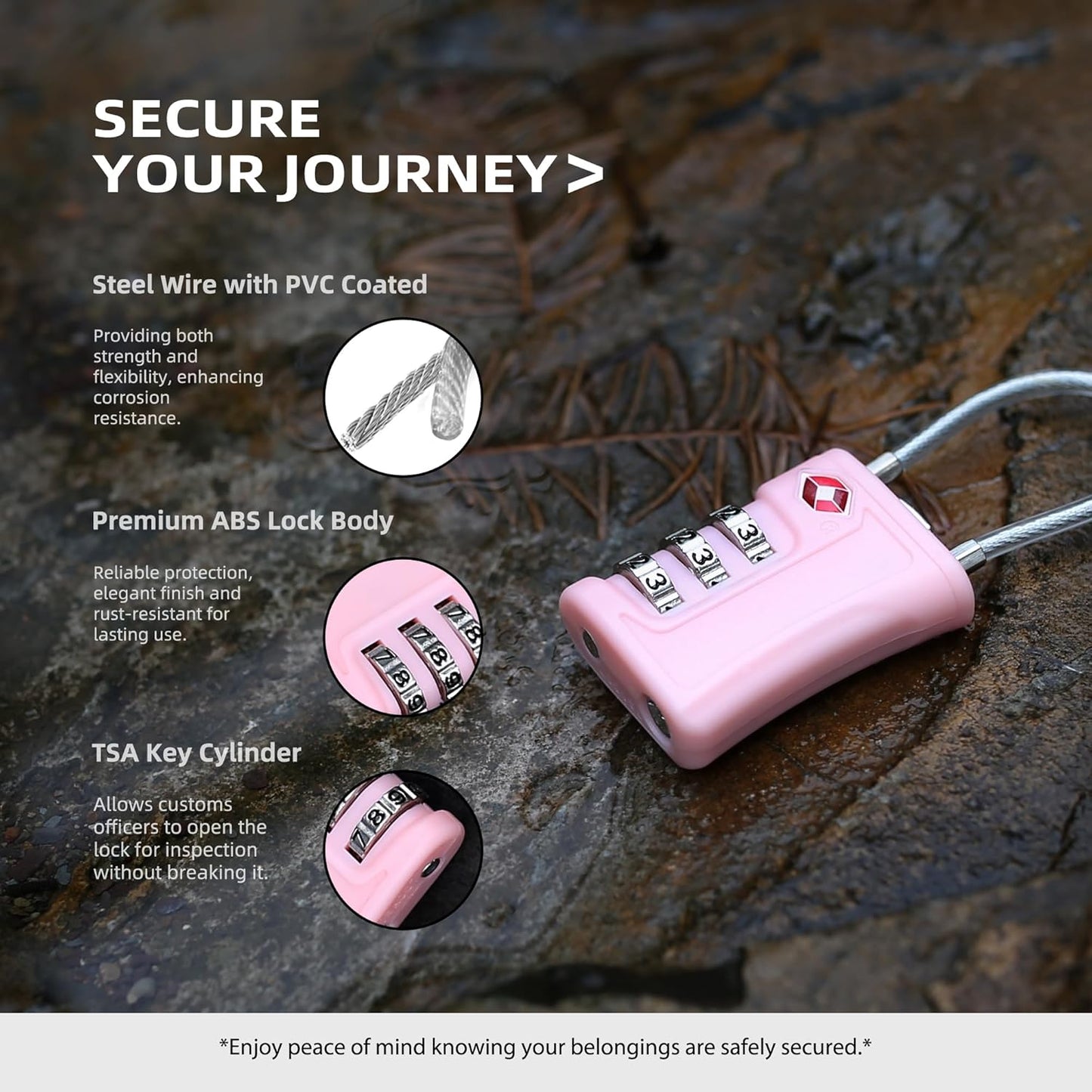 Luggage Locks TSA Approved 2 Pack, Small Padlock Combination, TSA Locks for Luggage, Travel Combo Padlock with Code, for Suitcase, Backpack Zipper, Locker, Gun Case (Black+Pink)