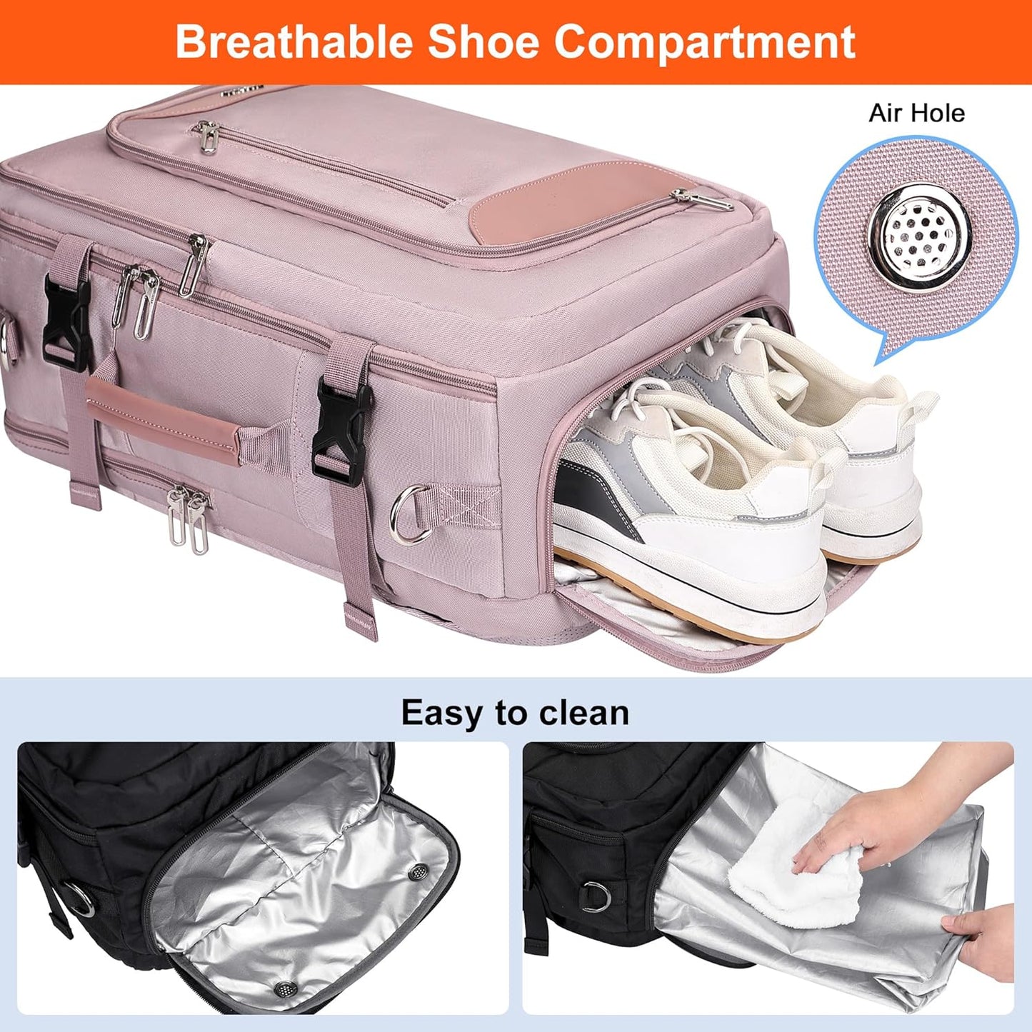 PIJUSHI Travel Backpack for Women Flight Approved Carry on Bag 16 inch Laptop Personal Item Daypack with Shoe Compartment(PE038 Light Purple)