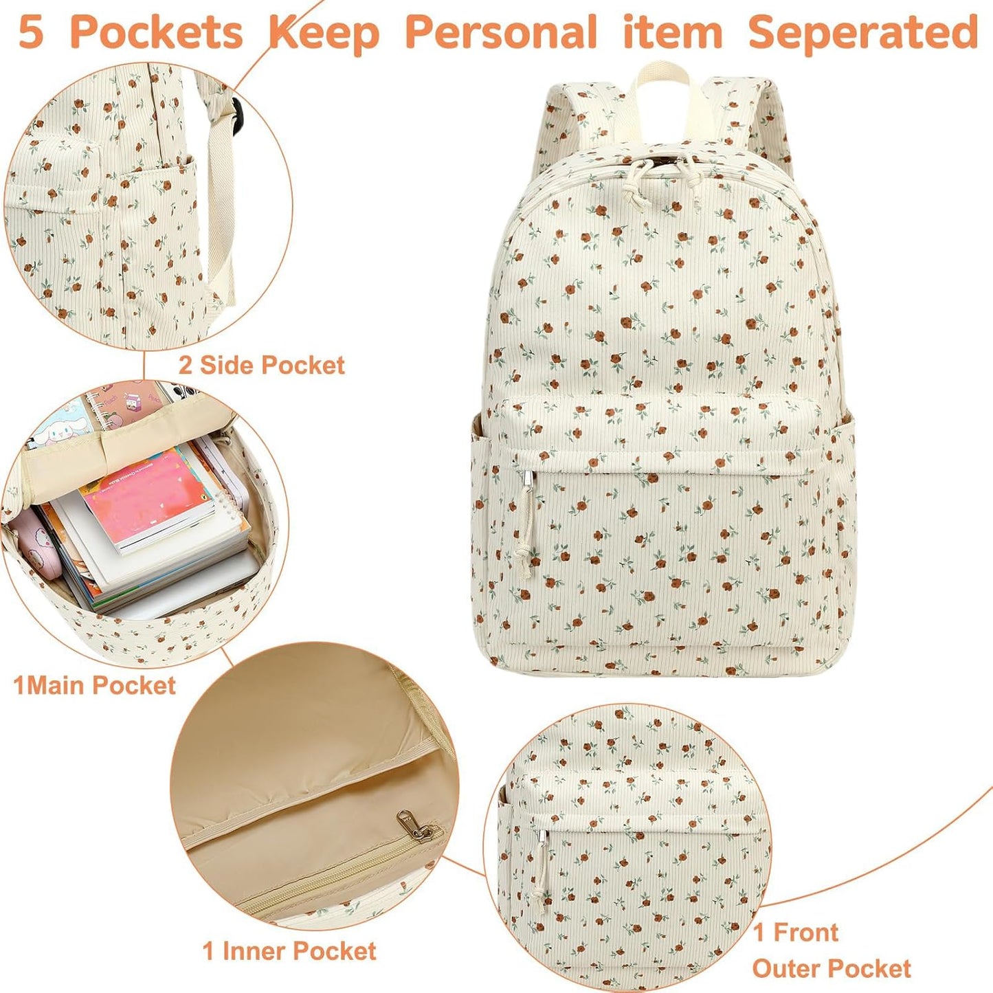 School Backpack for Teen Girls Bookbags Elementary High School Corduroy Laptop Bags Women Travel Daypacks