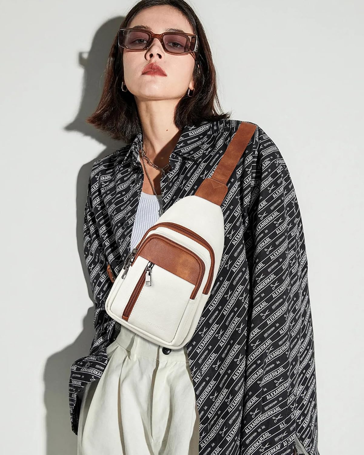 MASINTOR Sling Bag for Women - Crossbody Bags Fanny Pack with Vegan Leather - Adjustable Sling Backack for Travel