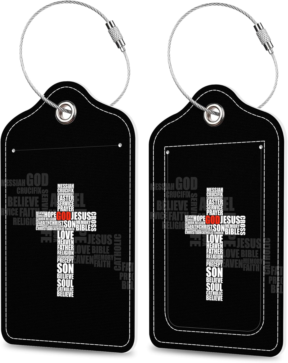 Luggage Tags for Suitcase Cross of Christian Words 2 PCS Leather Travel Cruise Luggage Tag with Stainless Steel Loop Name ID Label Privacy Cover for Women Men Travel Bag Labels Set