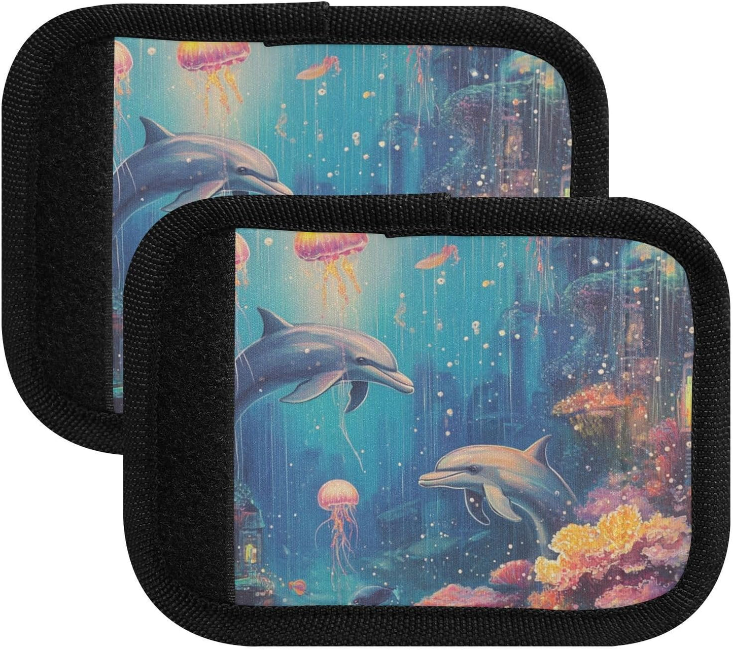 Underwater Corals Jellyfish Dolphins 4 Pack Luggage Handle Wraps Covers for Suitcase Identifiers Bag Tags Travel Accessories