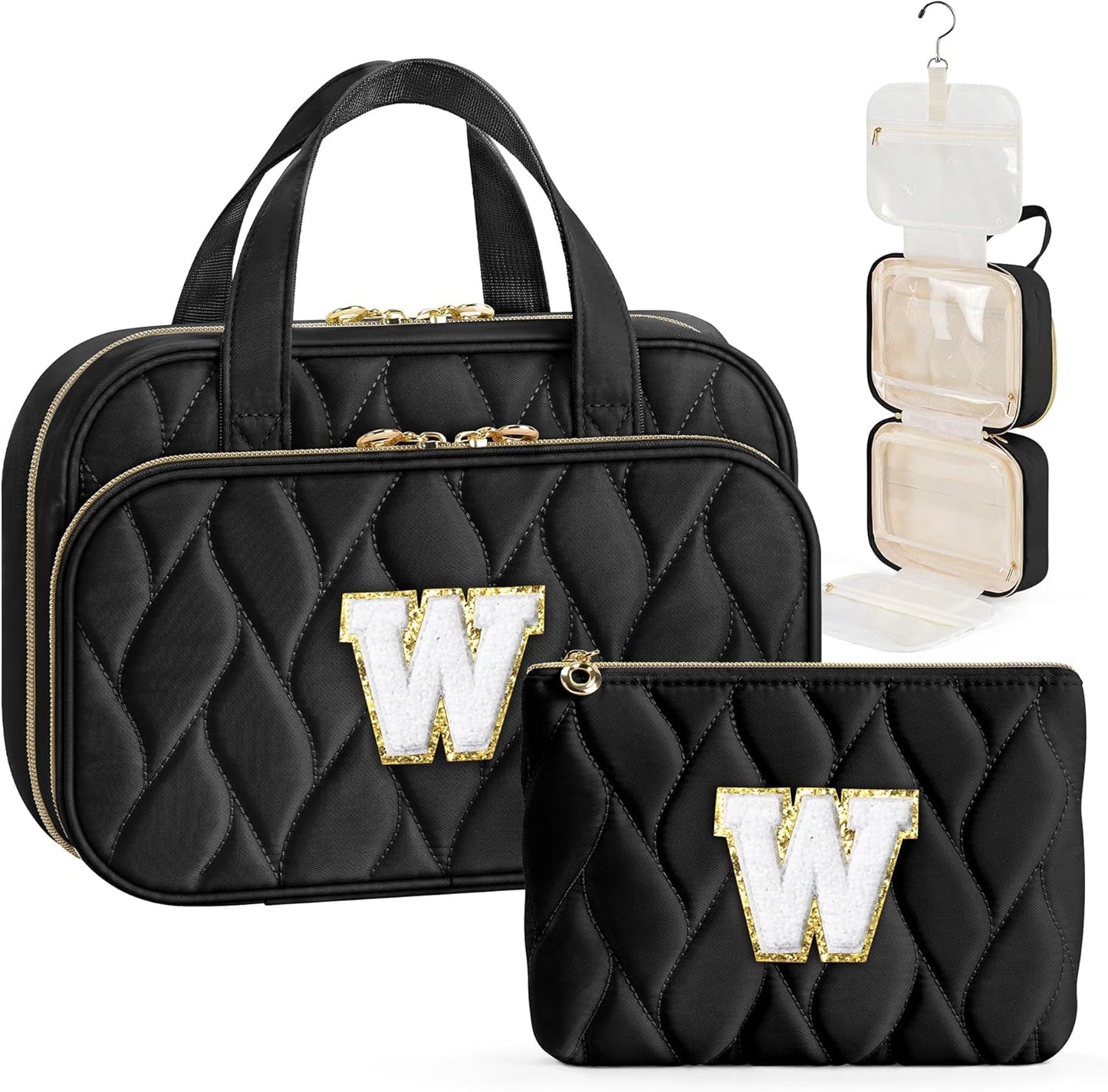 YOOLIFE Hanging Toiletry Bag for Women - Travel Toiletry Bag Makeup Bag, Portable Toiletries Travel Bag and Cosmetic Bag Essentials Black - W