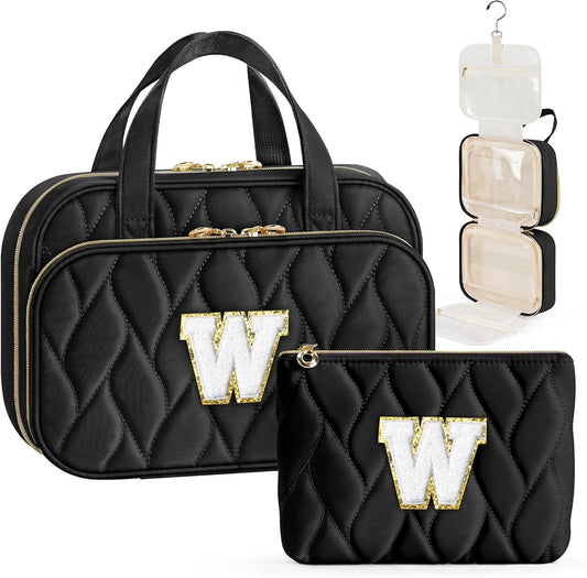 YOOLIFE Hanging Toiletry Bag for Women - Travel Toiletry Bag Makeup Bag, Portable Toiletries Travel Bag and Cosmetic Bag Essentials Black - W