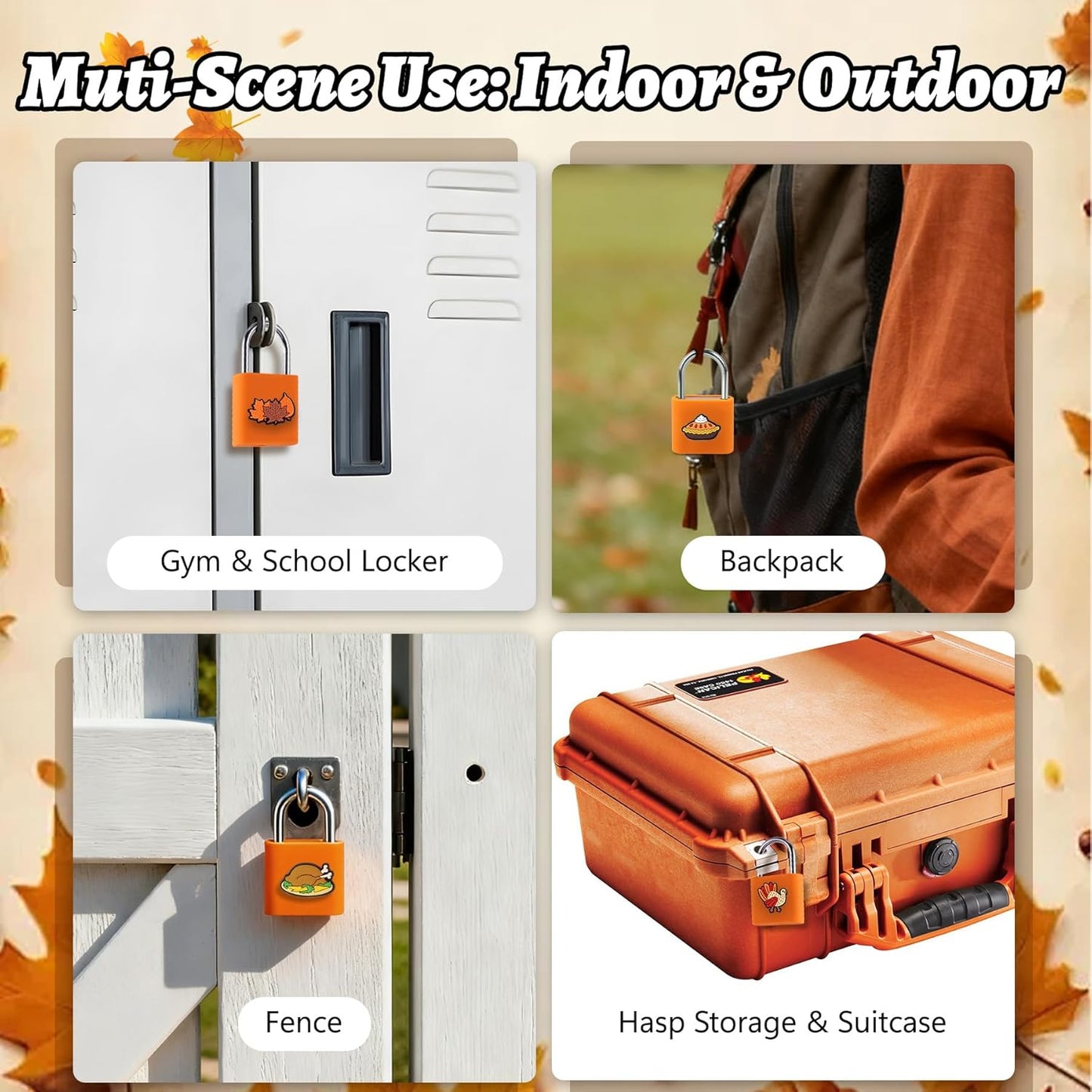 UMIKSMART Padlock, Keyless Fingerprint Padlock with USB Charging, Gym Lockers, School Lockers, Luggage, Storage Boxes, Cabinets, Backpack, Thanksgiving Gifts (Maple Leaf Orange)