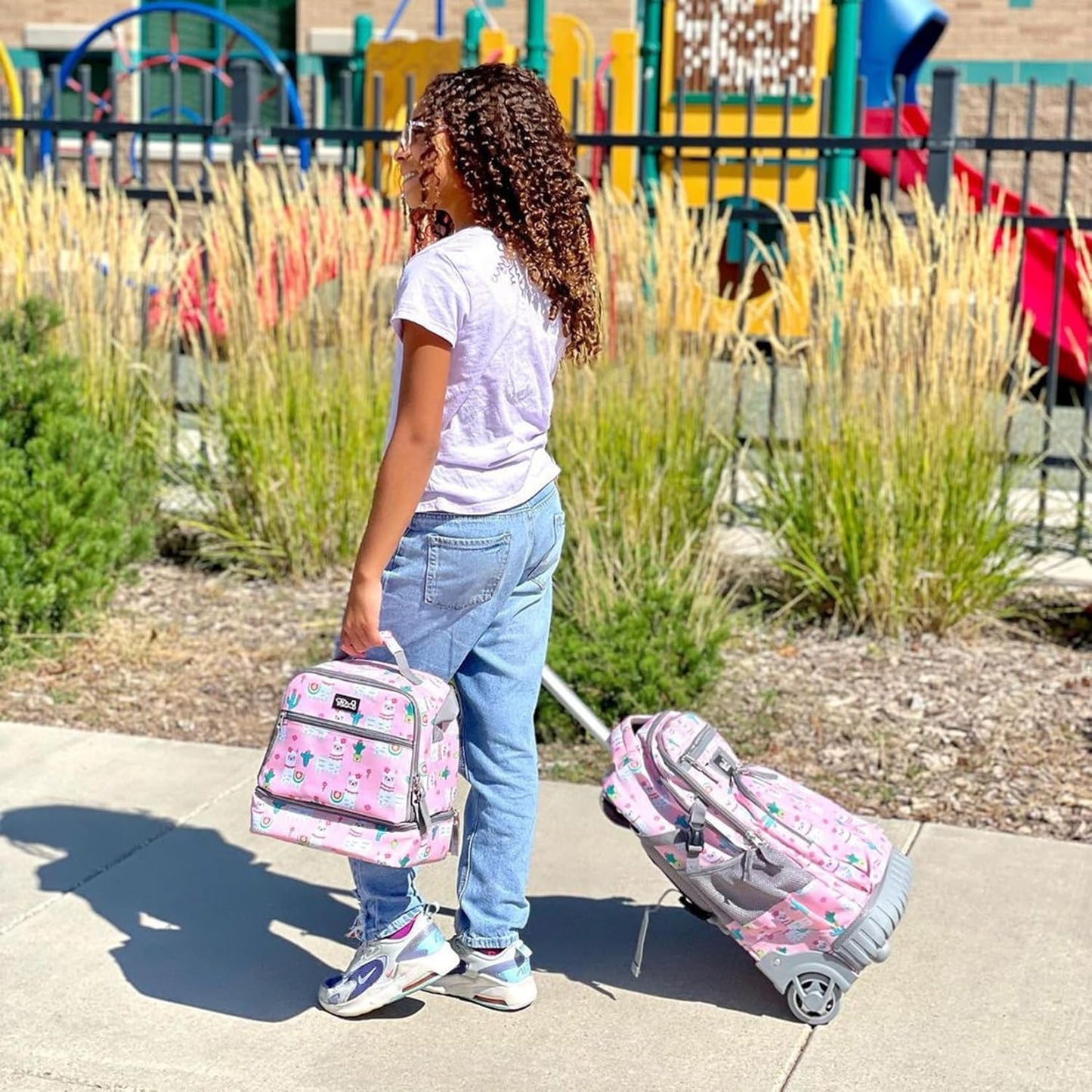 Tilami Rolling Backpack 19 inch with Lunch Bag Wheeled Laptop Backpack, Alpaca