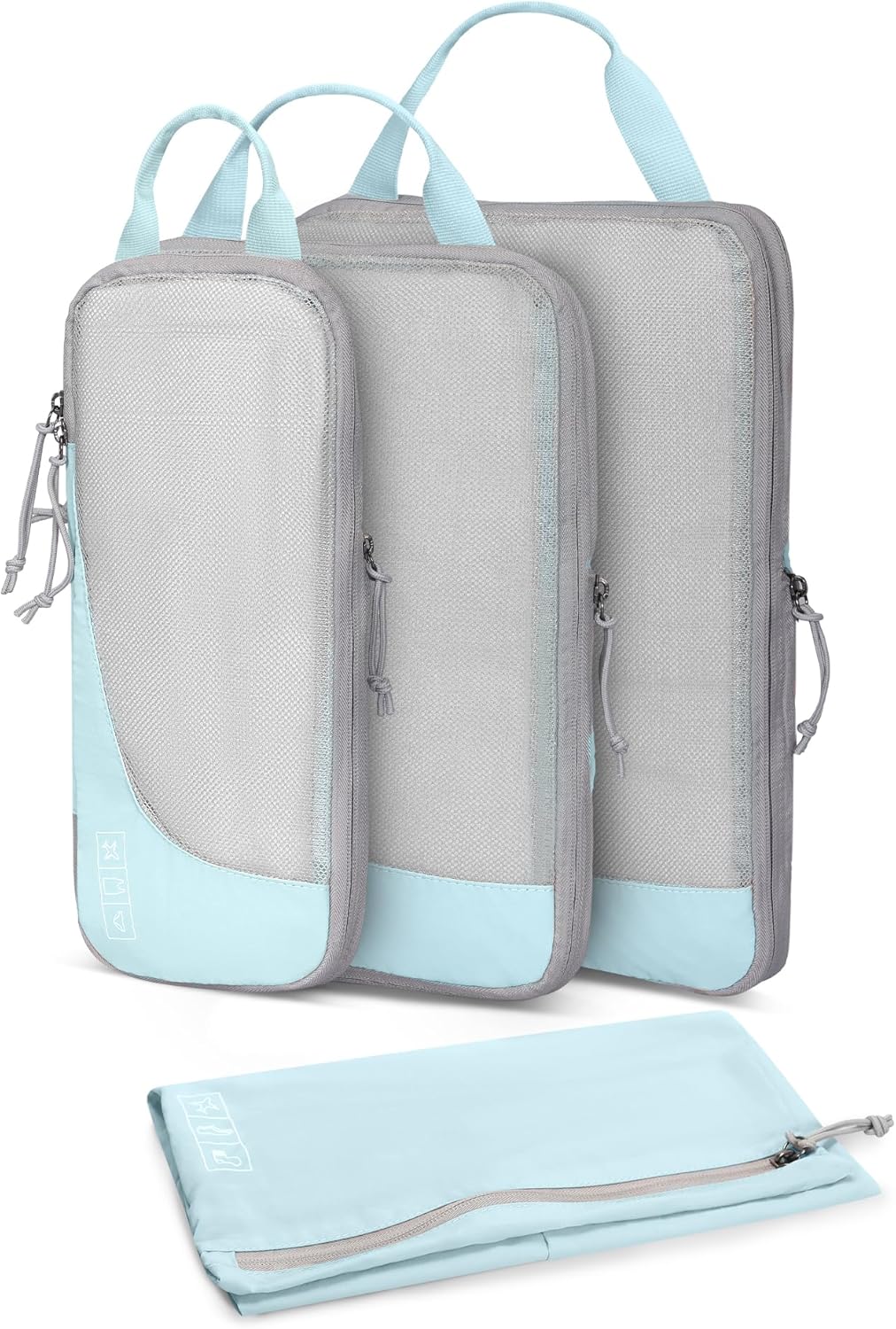 Hynes Eagle 6 Set/ 4 Set/ 2 Set Compression Packing Cubes Travel Essentials Lightweight Nylon Luggage Suitcase Organizer Bag Light Blue 4PCS