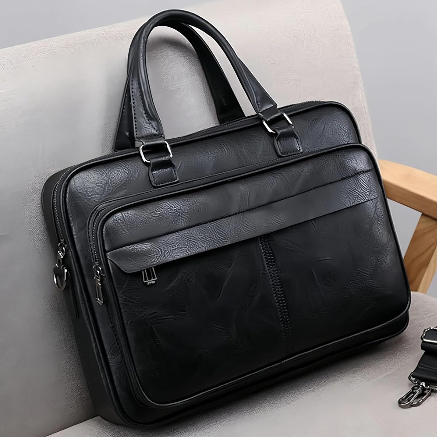Vintage Leather Laptop Briefcase, 16 Inch Messenger Bag, Crossbody Shoulder Computer Satchel for Men Office Computer Bag