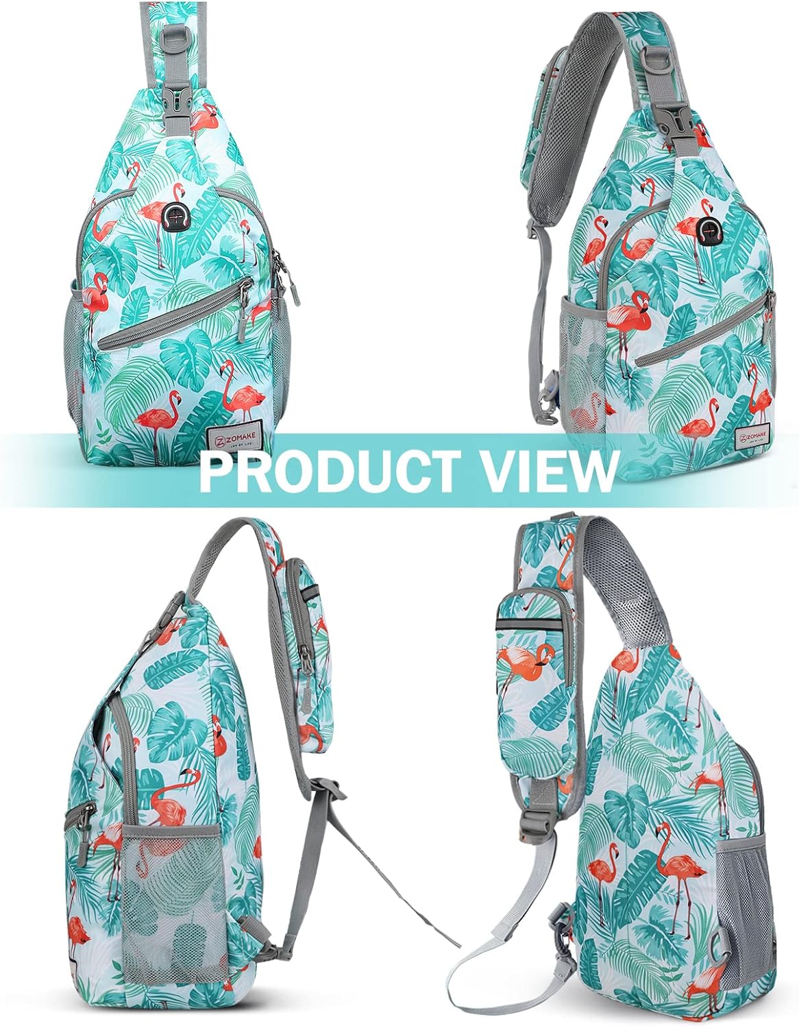 ZOMAKE Sling Bag,Small Crossbody Sling Backpack,Water Resistant Shoulder Daypack for Travel,Anti Thief Chest Bag for Hiking(Flamingo Blue)