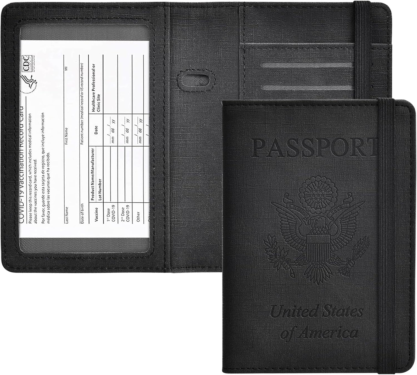 HerriaT Passport and Vaccine Card Holder Combo,Cover Case with CDC Vaccination Card Slot, Leather Travel Documents Organizer Protector, with RFID Blocking, for Women and Men