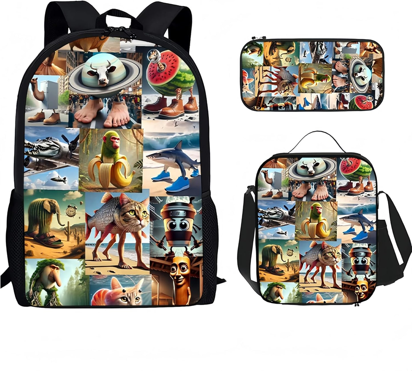  3PCS Italian Brainrot Casual Large Daypack Backpack,17in Shoulder Waterproof Lightweight Daypack Gifts (Color 6)