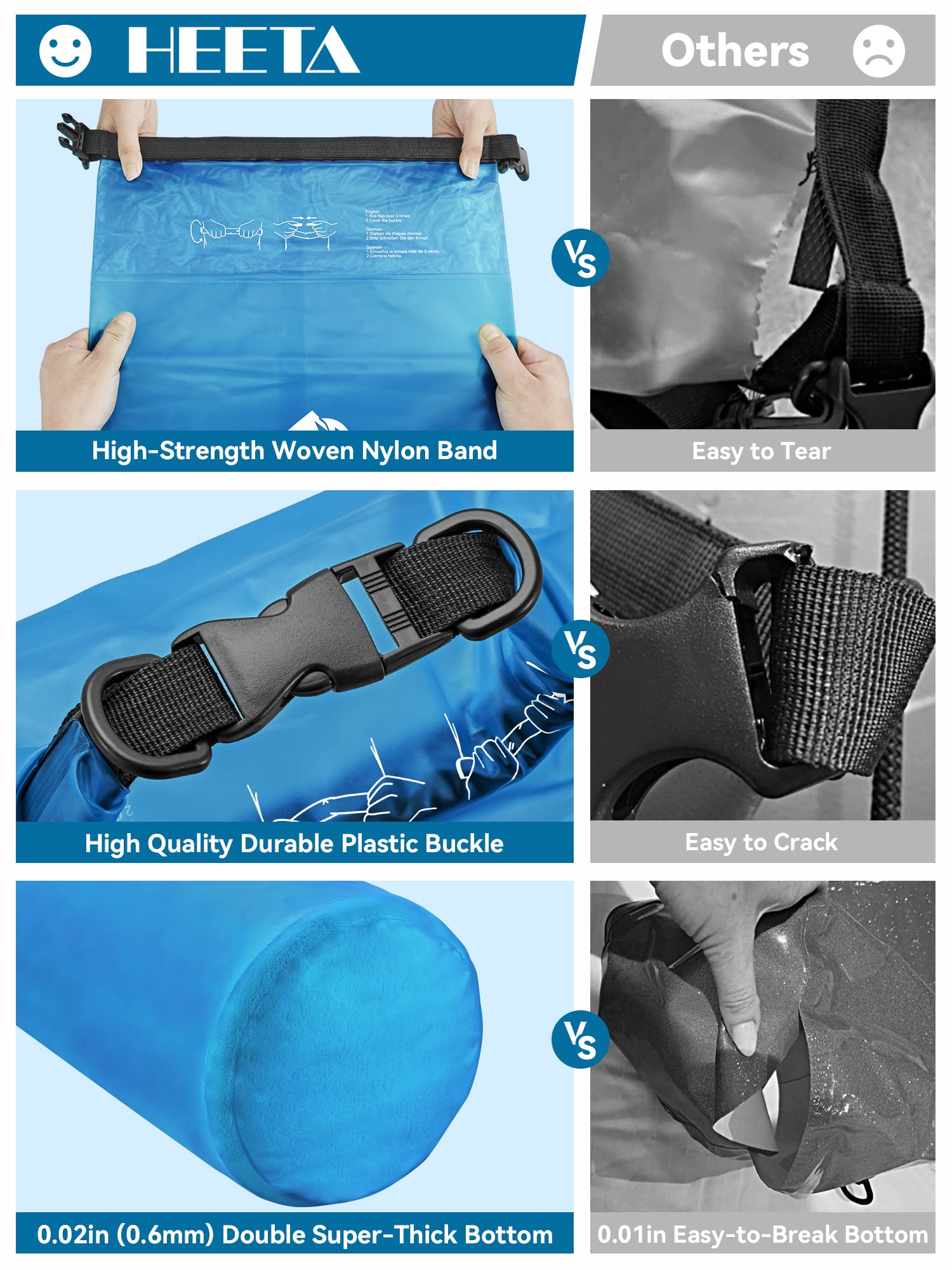 HEETA Dry Bag Waterproof for Women Men, Roll Top Lightweight Dry Storage Bag Backpack with Phone