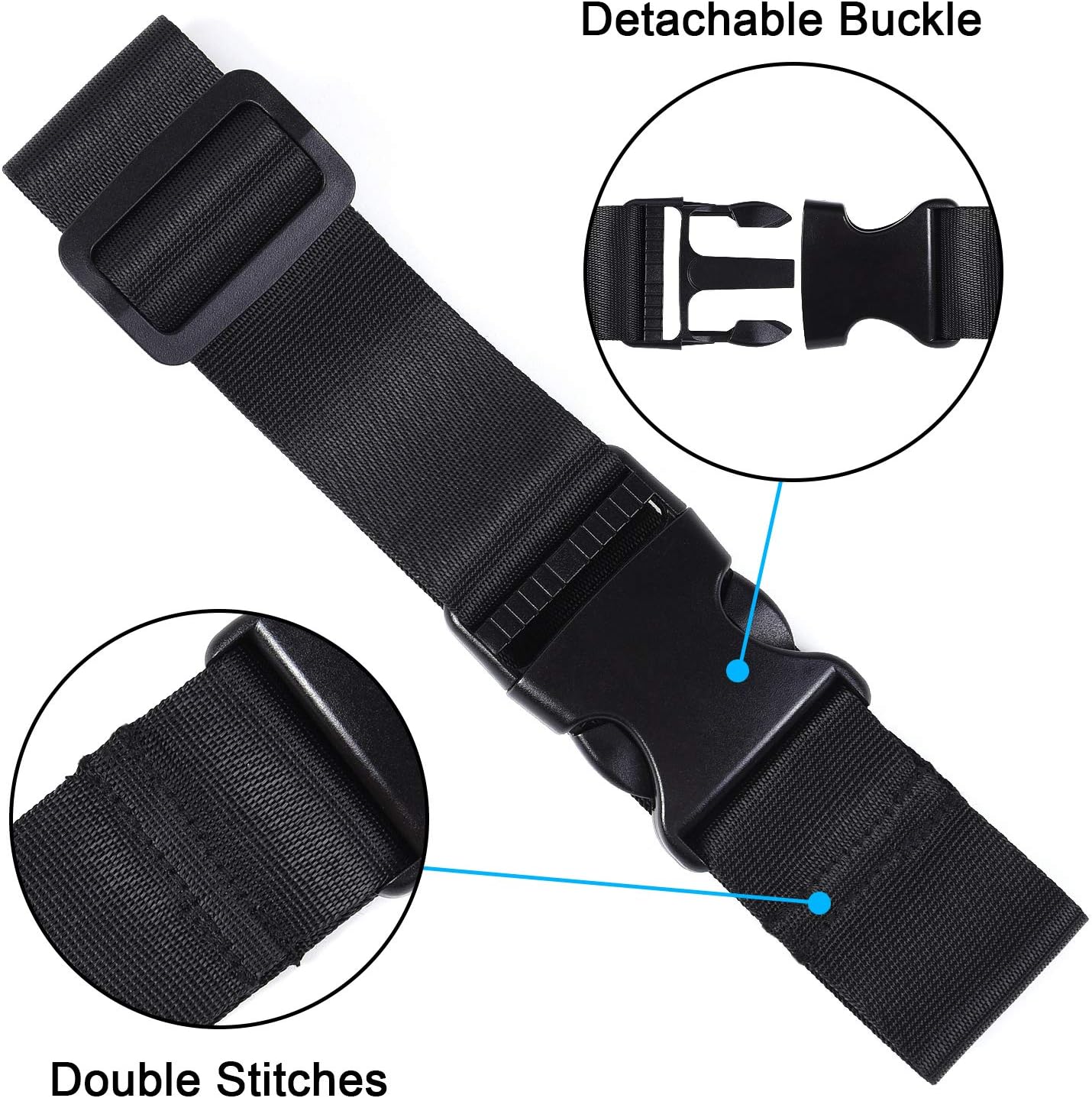 Wisdompro 2 Pcs Add a Bag Luggage Strap, Heavy Duty Adjustable Suitcase Belt Travel Attachment Travel Accessories for Connecting Your Luggage Together - Black