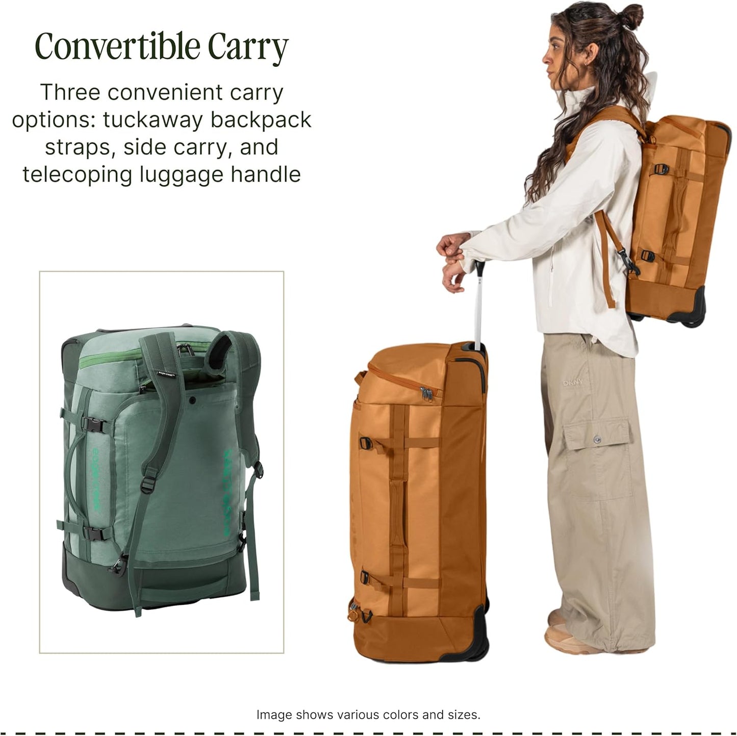 Eagle Creek Cargo Hauler XT Wheeled Duffel - Wheeled Backpack Duffel - Deployable Backpack Straps - Lockable U-Lid & Easy Access Compartment - Duck Green