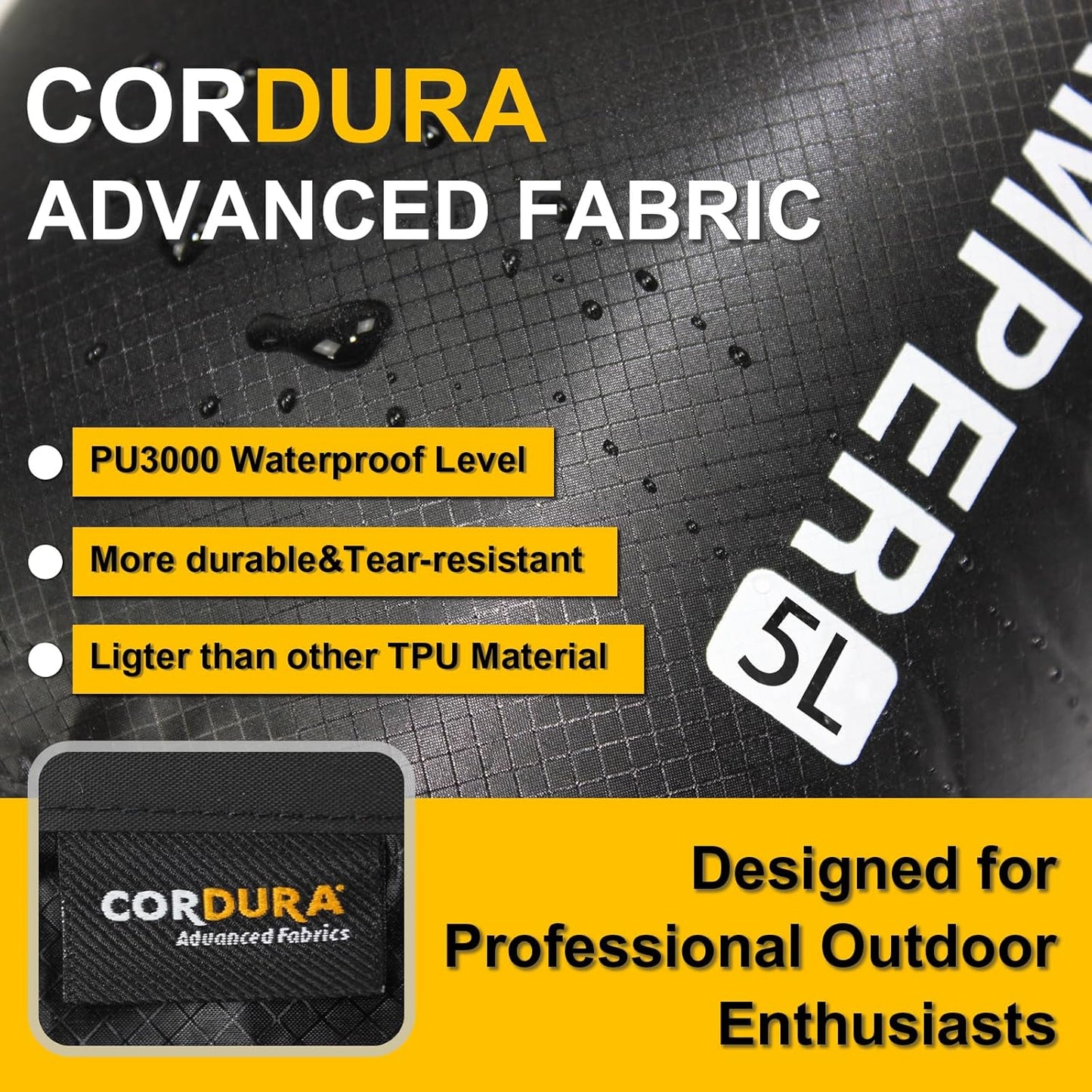 CORDURA Waterproof Dry Bag-Upgraded Tear-Resistant Roll Top Sack with Survival Whistle
