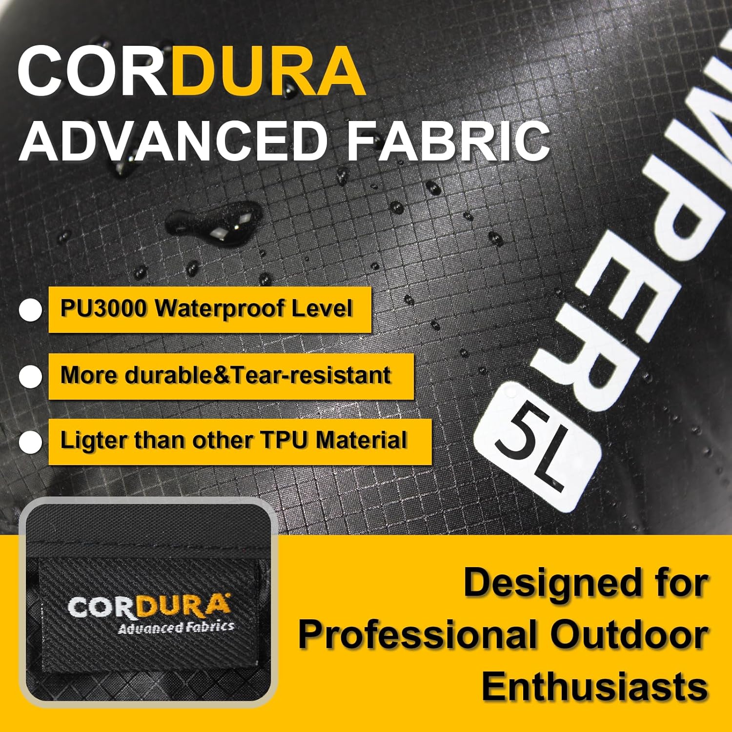 CORDURA Waterproof Dry Bag-Upgraded Tear-Resistant Roll Top Sack with Survival Whistle